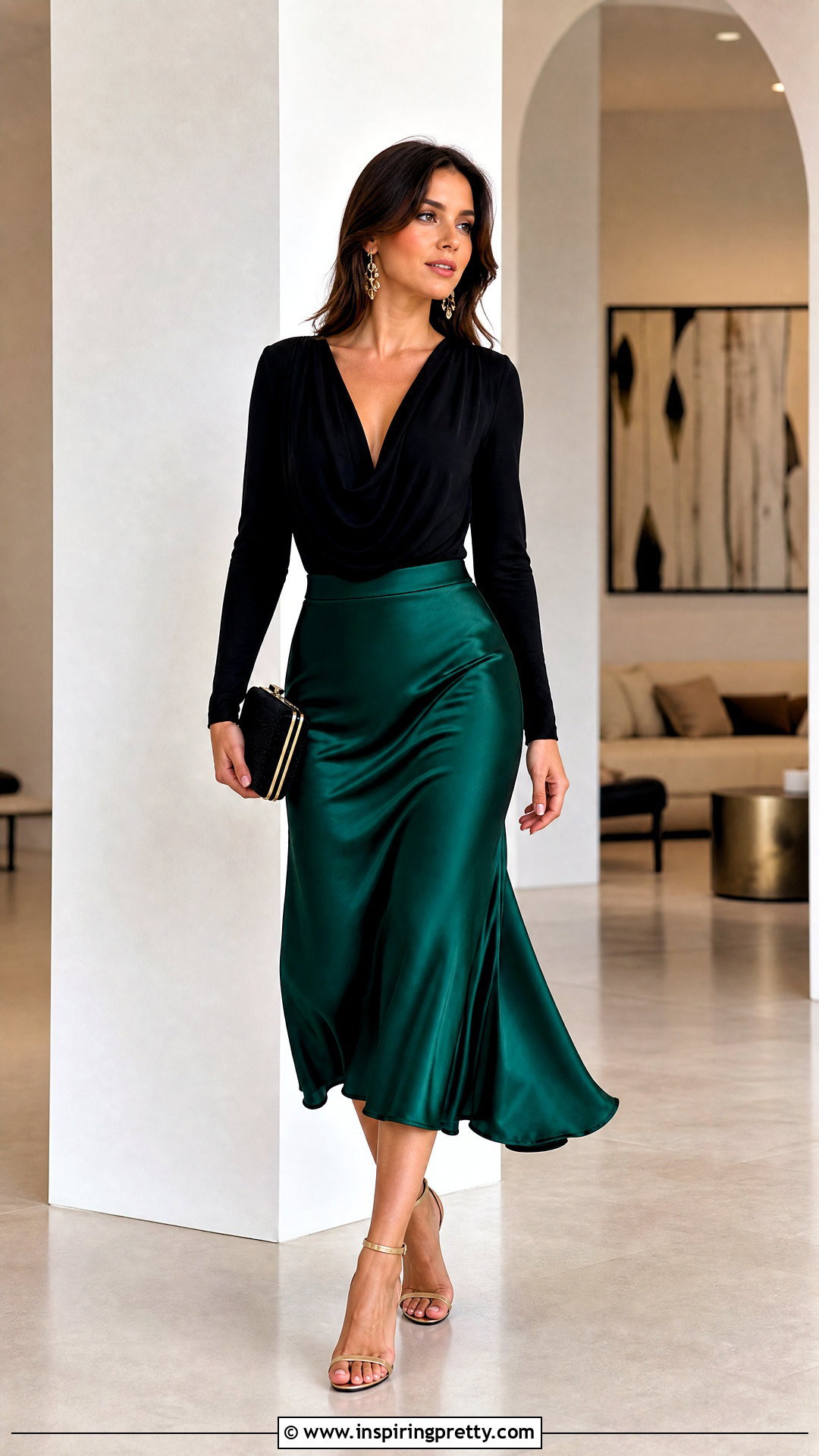 Draped Going Out Top With Satin Midi Skirt - 50 cute going out tops outfit ideas