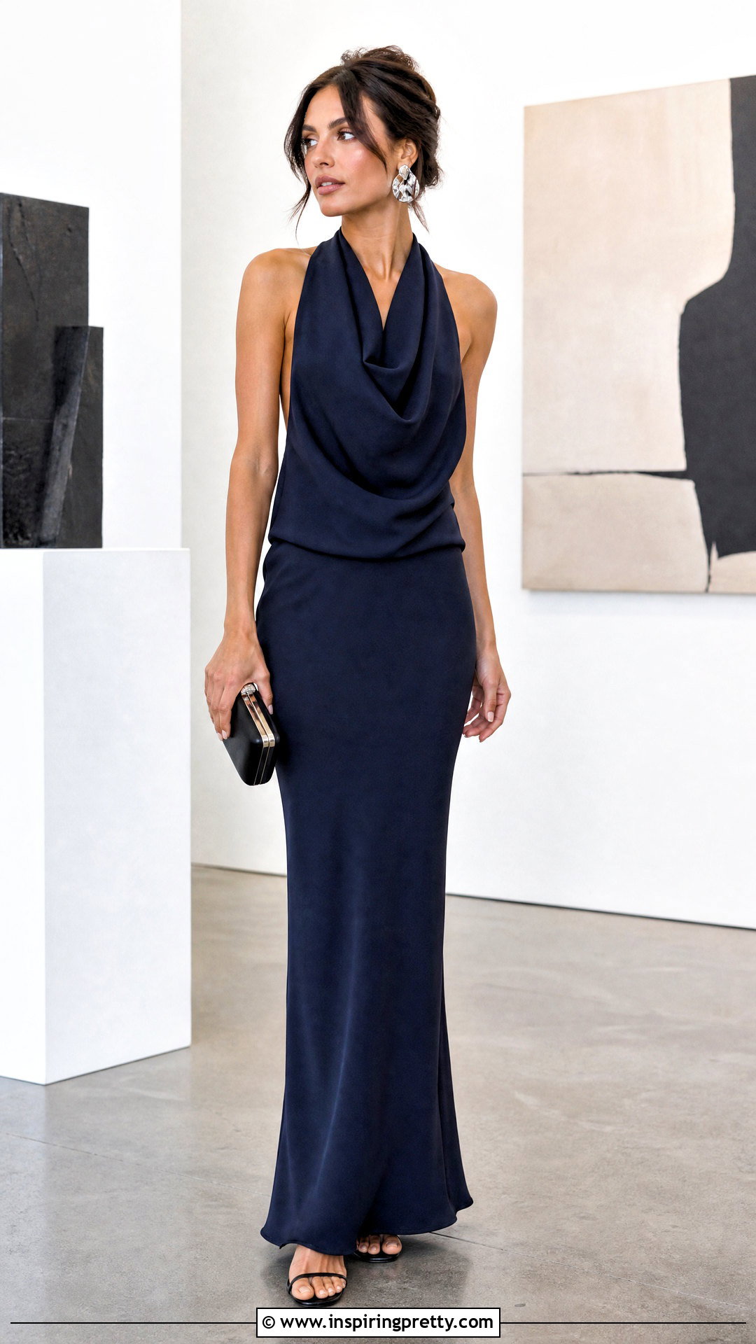 Draped Halter Top With a Column Skirt - 50 halter top outfit ideas