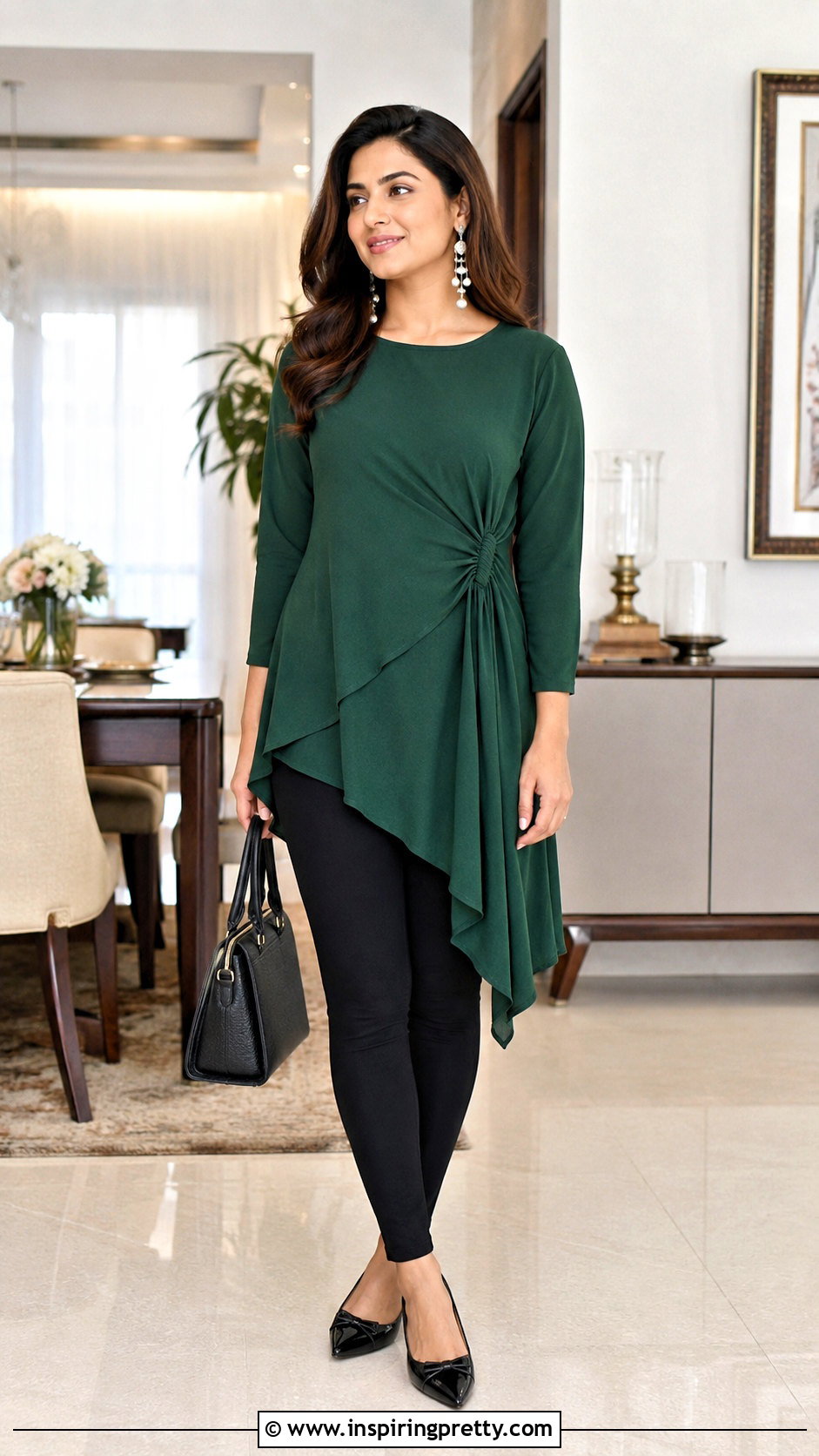 Draped Indo Western Tunic Top With Leggings - 50 Indo Western Tops outfit ideas
