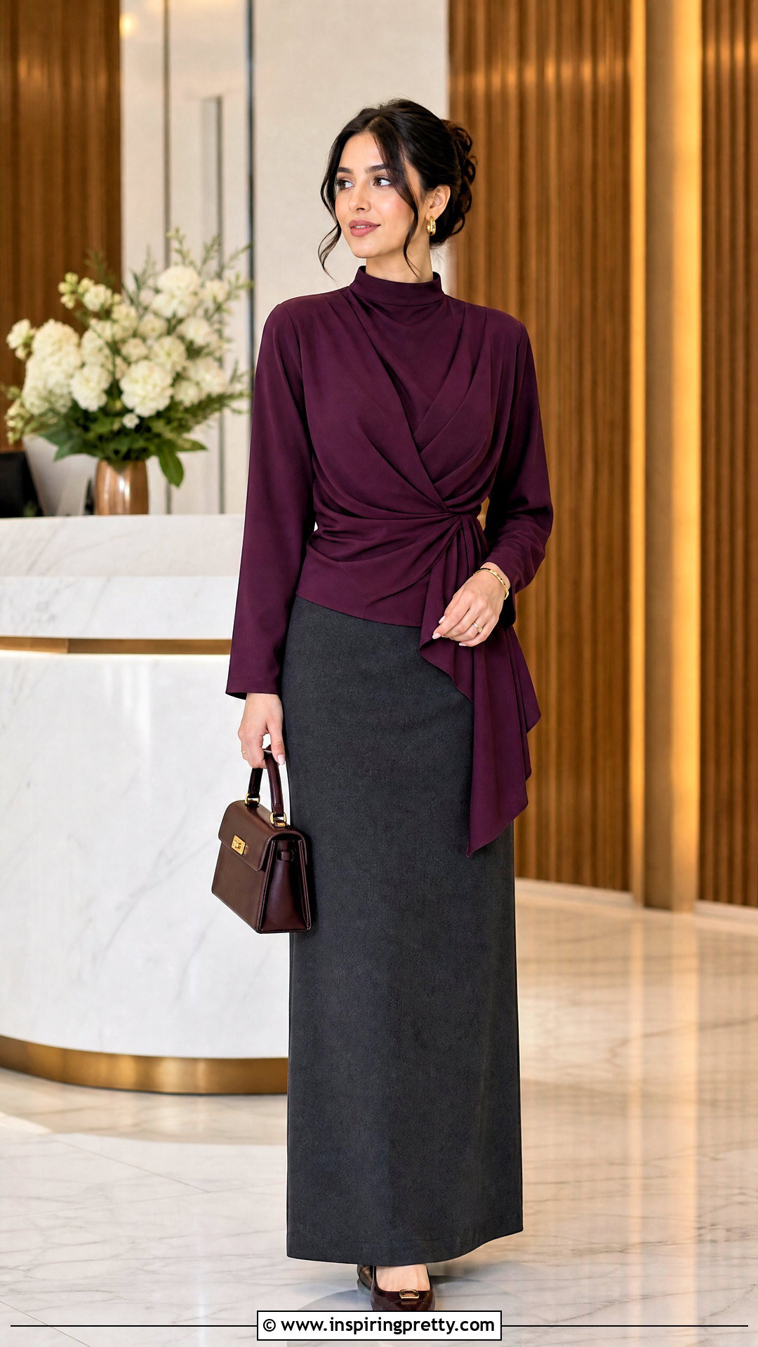 Draped Modest Top With Straight Maxi Skirt - 50 modest tops for women