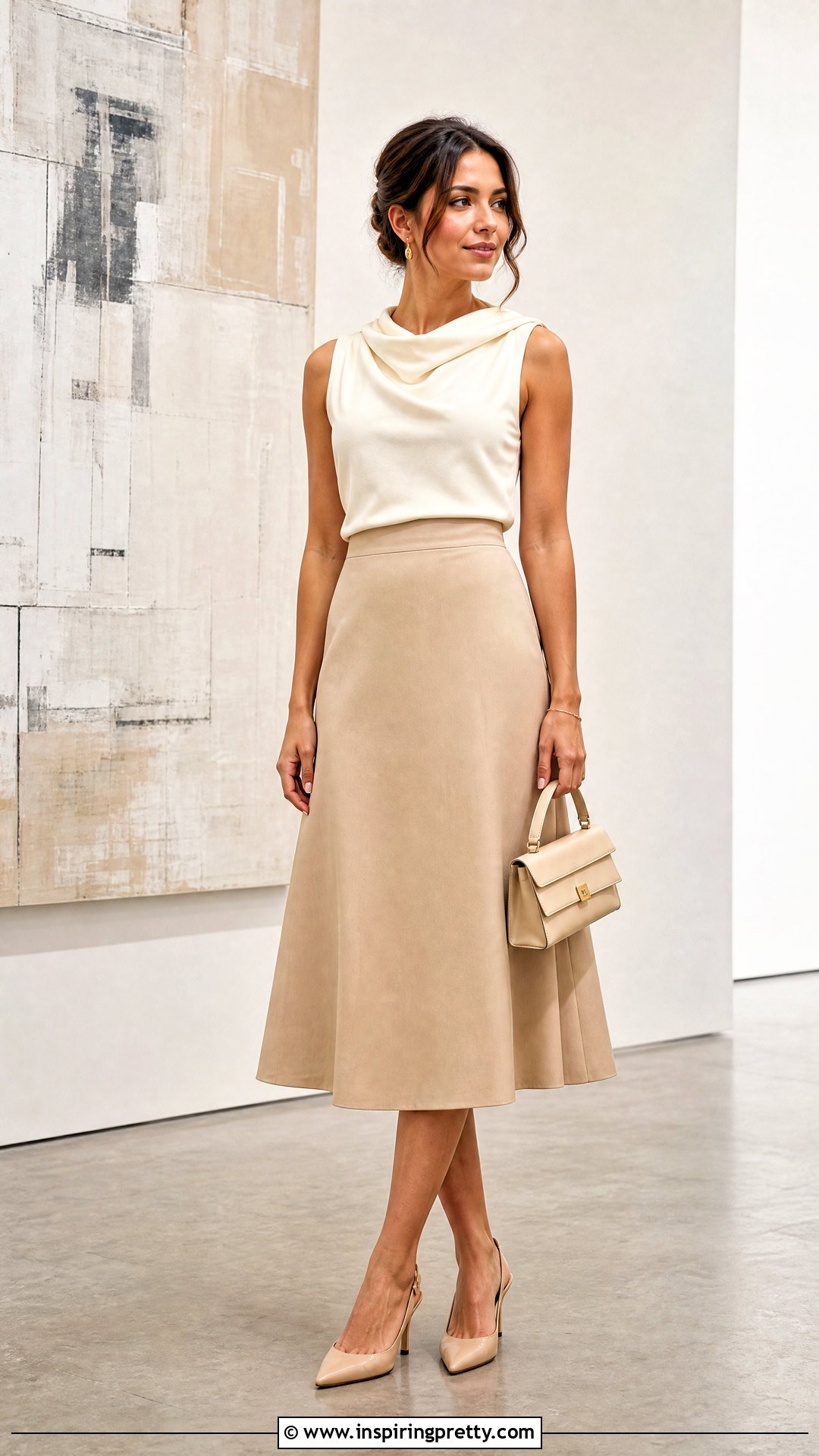 Draped Neck Top And Midi Skirt Outfit - 50 elegant tops classy outfits