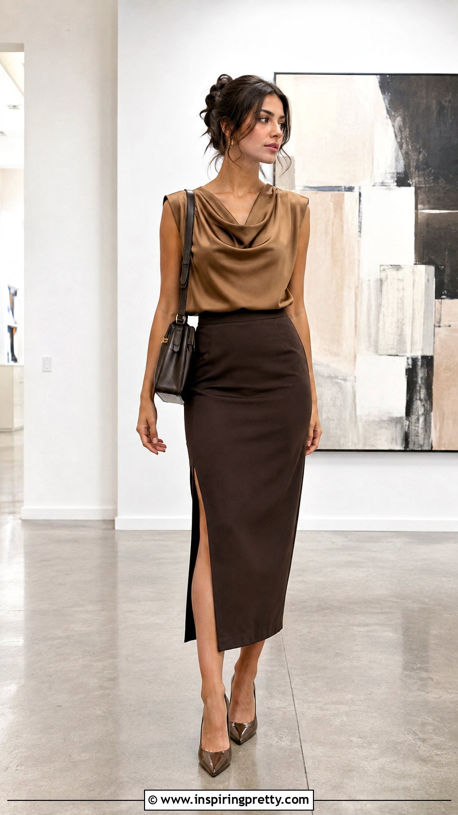 Draped Neck Top With Column Skirt - 50 Tops For Women Stylish Classy Ideas