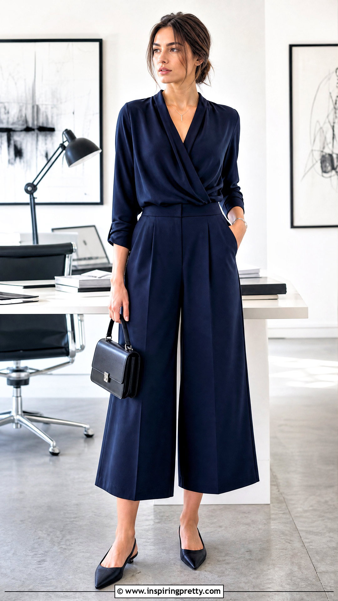 Draped Office Blouse With Culottes - 50 office tops blouses work wear ideas