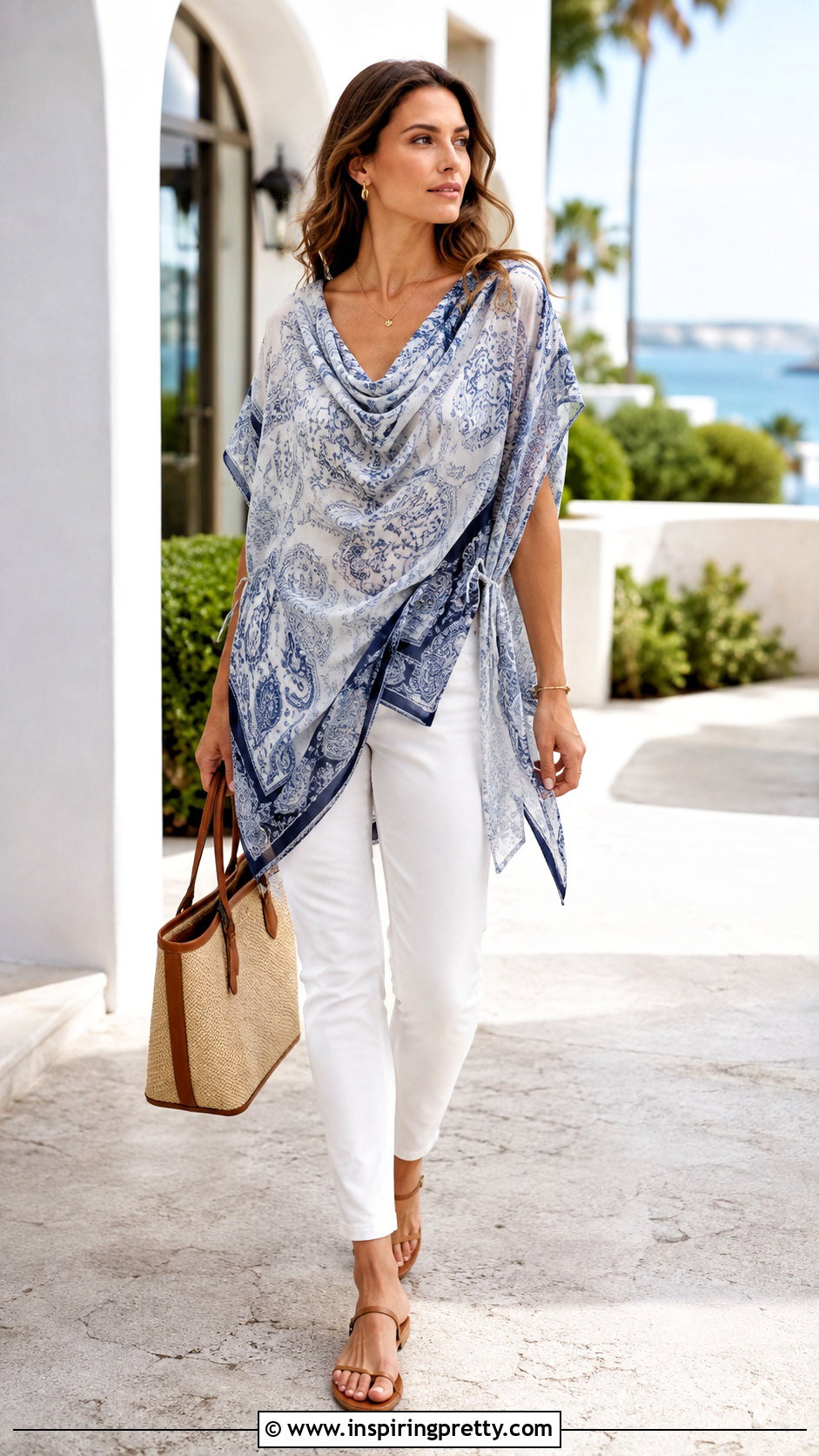 Draped Sarong Poncho Top With Slim Pants - how to turn a sarong into a top (25 ways)