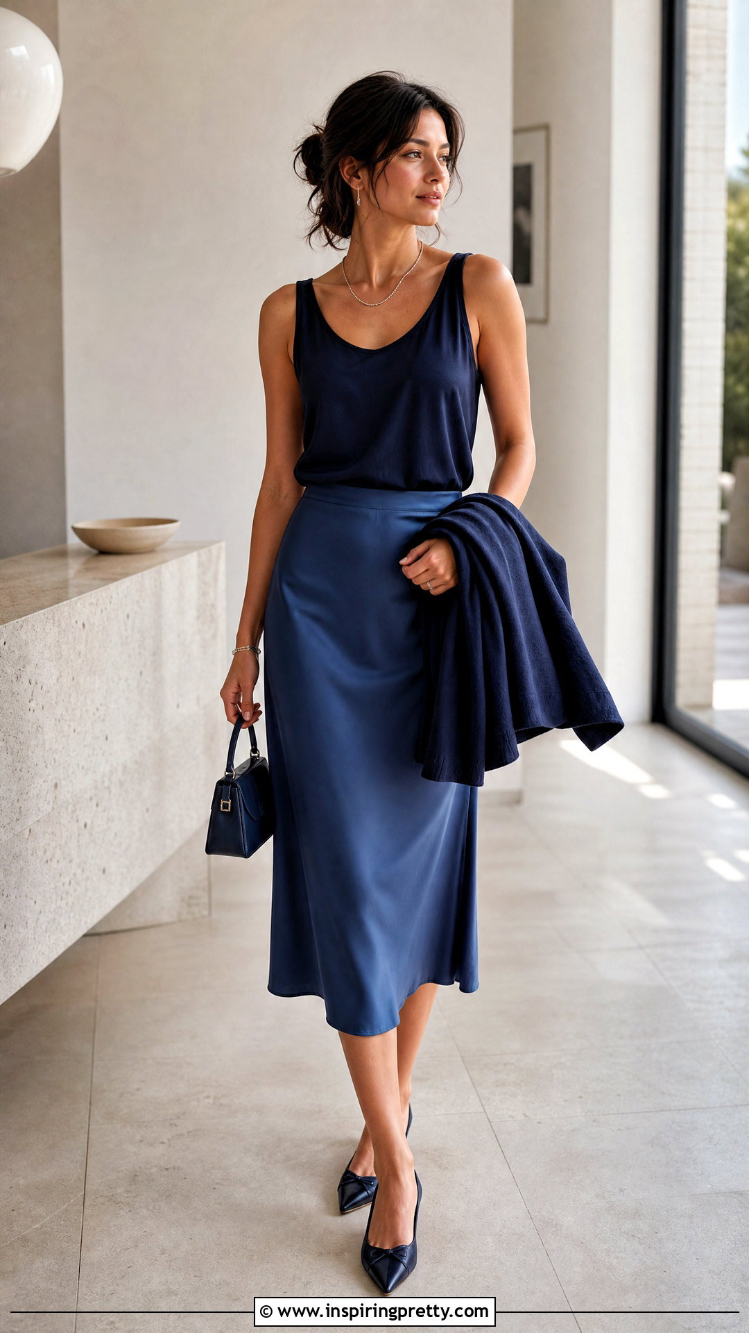 Draped Tank Top With Satin Midi Skirt - 50 tank top designs