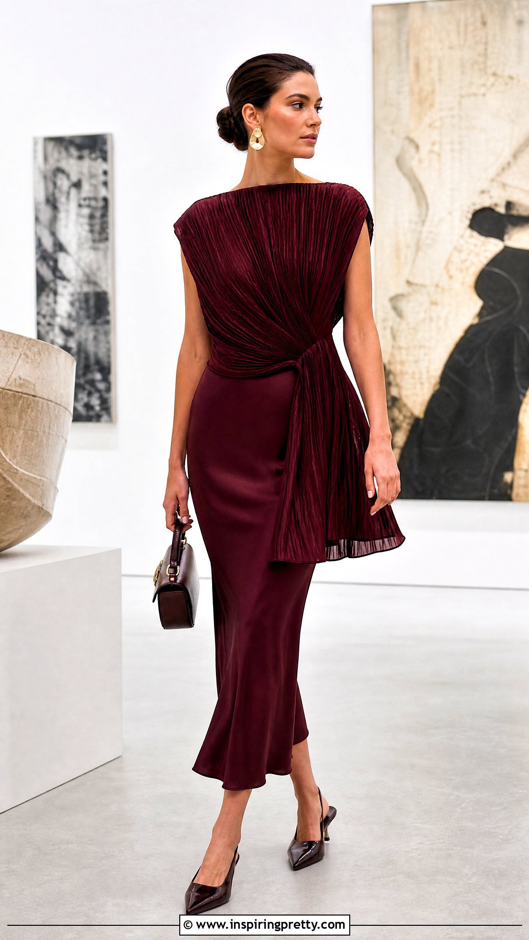 Draped Textured Top With Column Skirt - 50 textured top outfit ideas