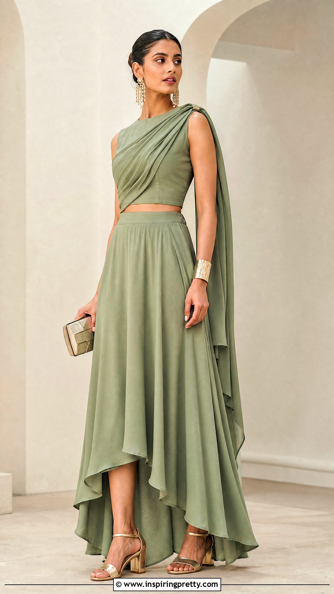 Draped Top And Asymmetrical Skirt Indian Outfit - 50 skirt and top indian outfits