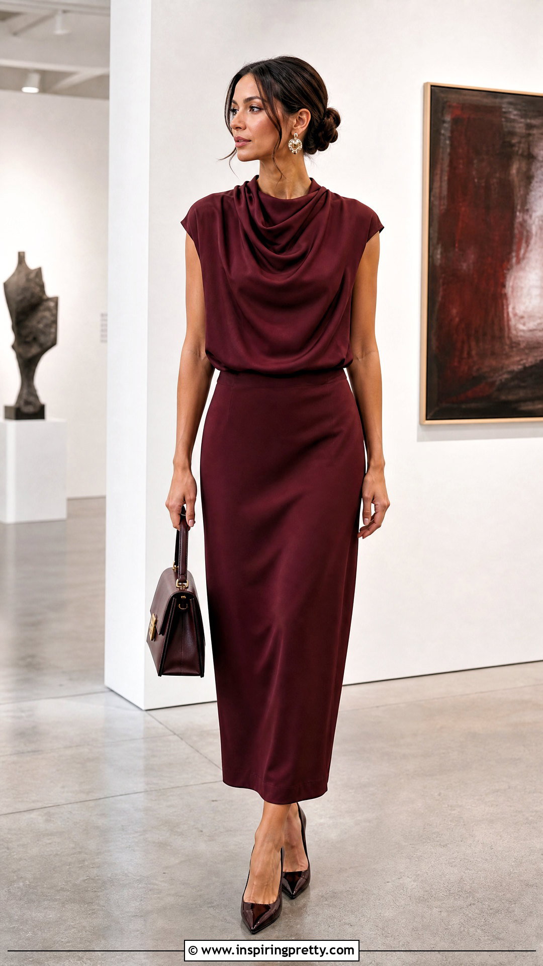 Draped Top With Column Skirt - 50 cool tops outfit ideas