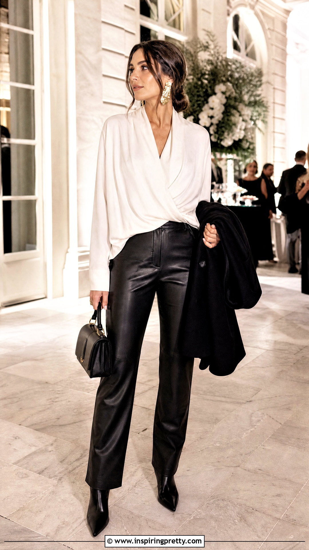 Draped Top With Faux Leather Pants - 20 the limited tops outfit ideas