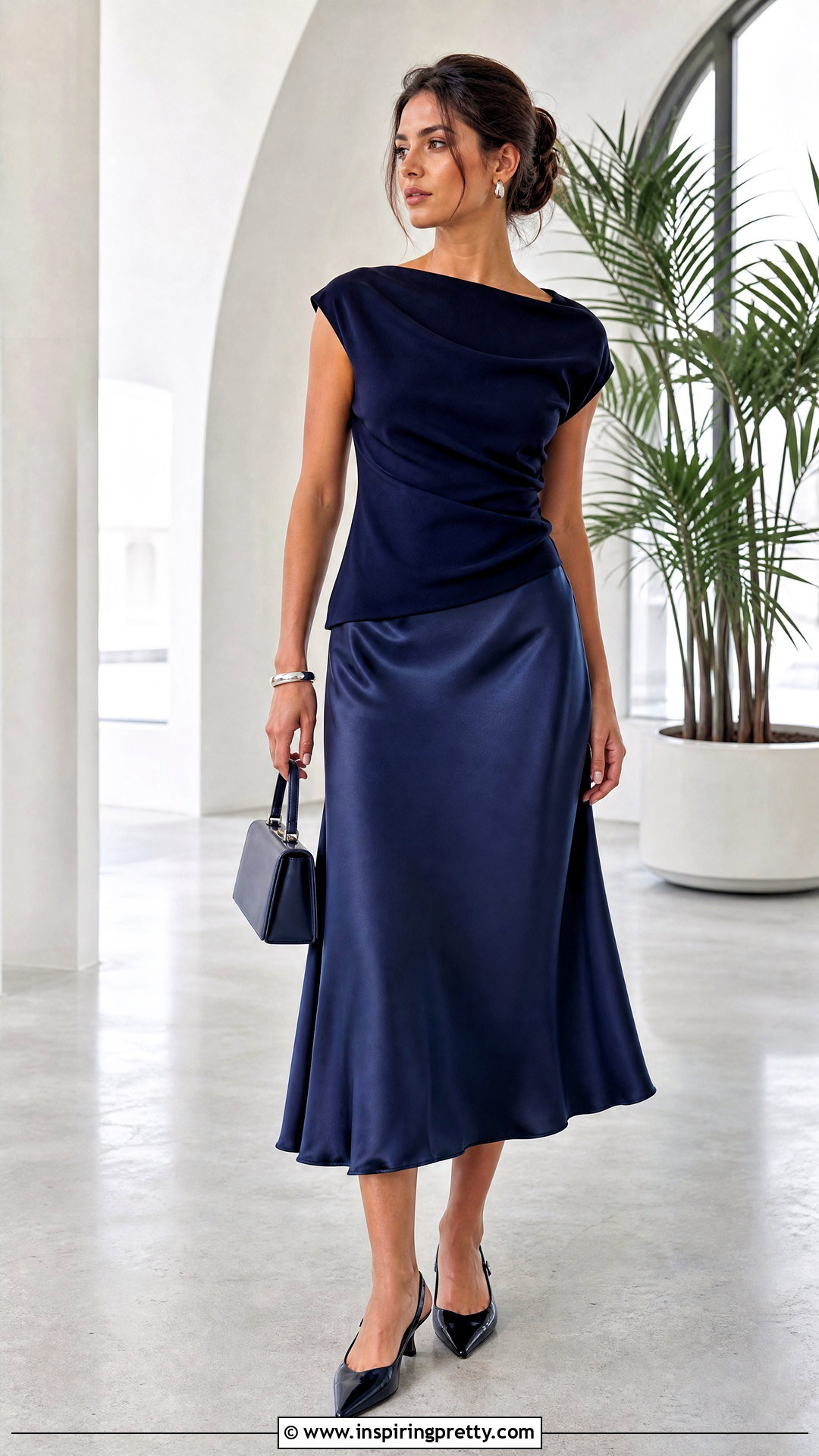 Draped Top With Satin Midi Skirt - 50 fashion tops blouses