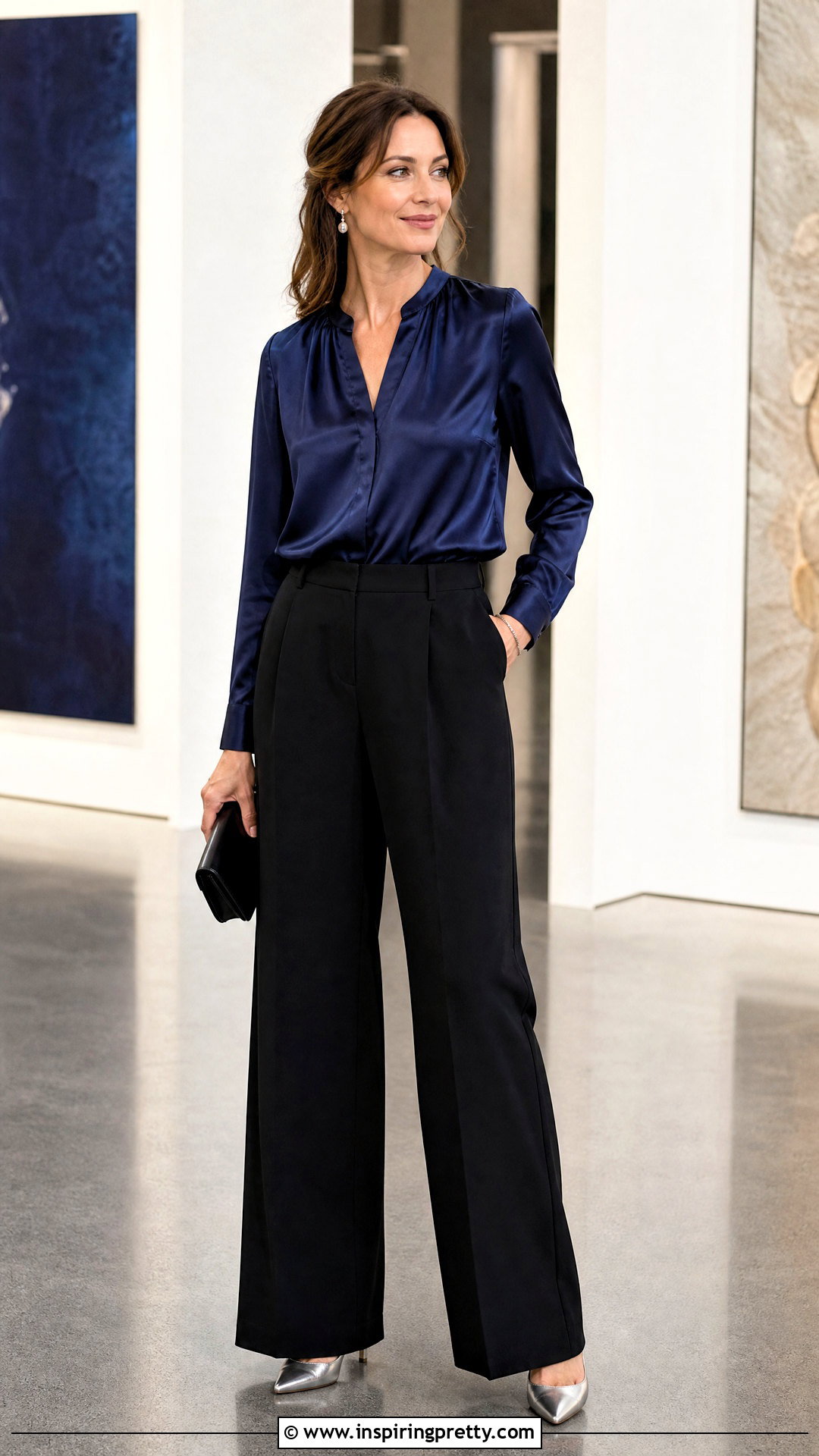 Draper James Hammered Satin Top With Black Trousers - 20 Draper James Tops outfit ideas