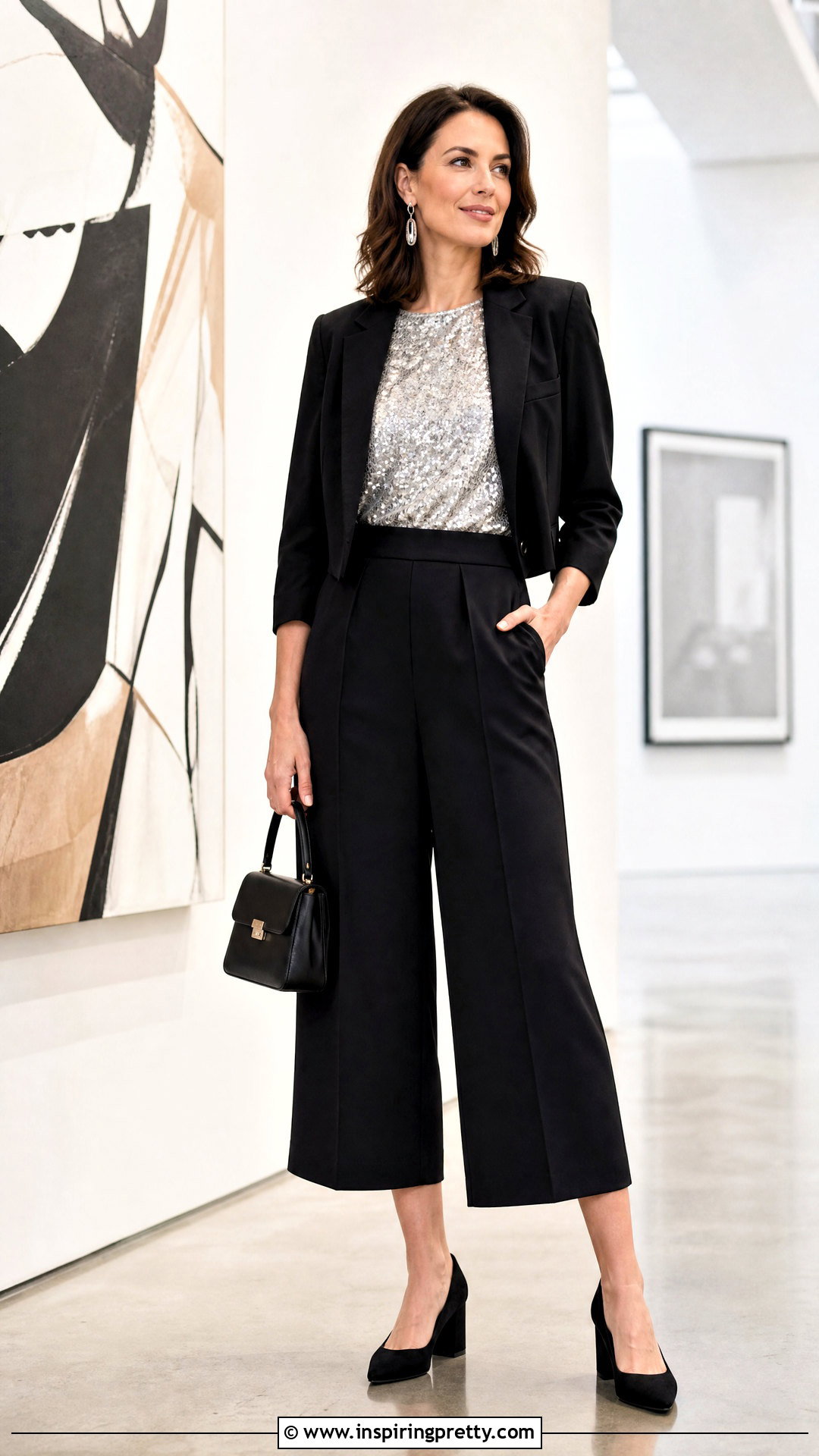 Dress Barn Sequin Top With Culottes And Block Heels - 20 dress barn sequin top outfit ideas