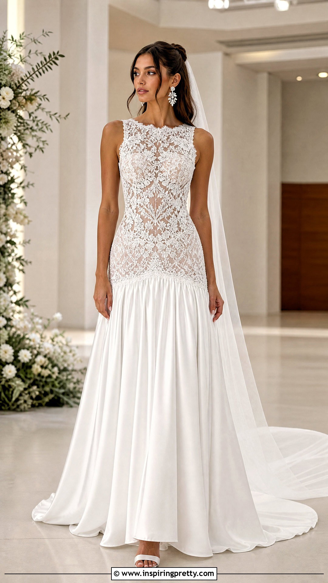 Drop Waist Wedding Dress With Lace Top And Satin Skirt - 25 Wedding Dresses Lace Top Plain Skirts