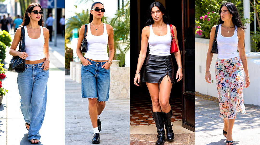 20 Dua Lipa White Tank Top Outfit Ideas for Pop-Star Style