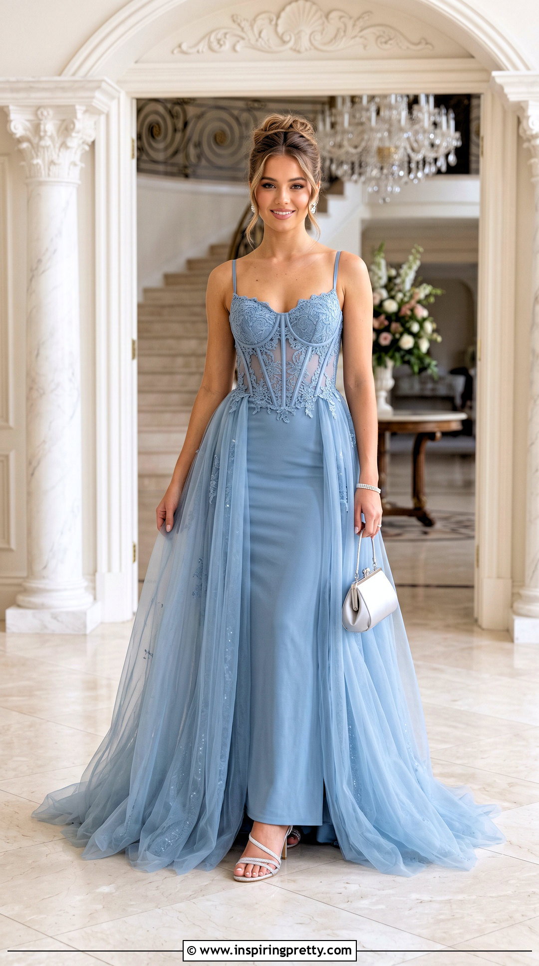Dusty Blue Corset Top Fitted Prom Dress Outfit - 20 corset top fitted prom dress outfit ideas