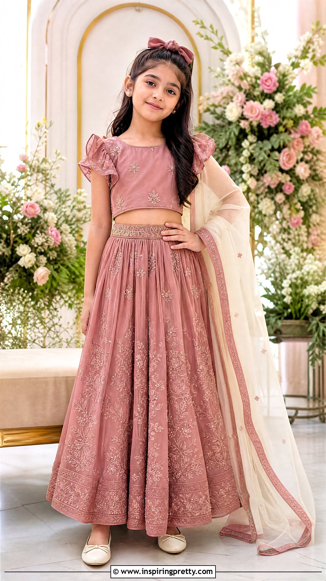 Dusty Rose Kids Crop Top Lehenga - 50 kids crop top lehenga designs
