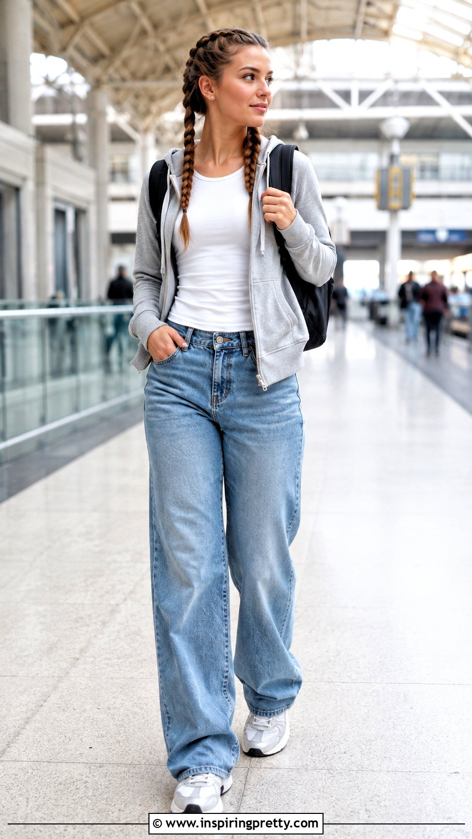 Dutch Braids With Loose Jeans And Hoodie - 50 hairstyles for jeans and tops
