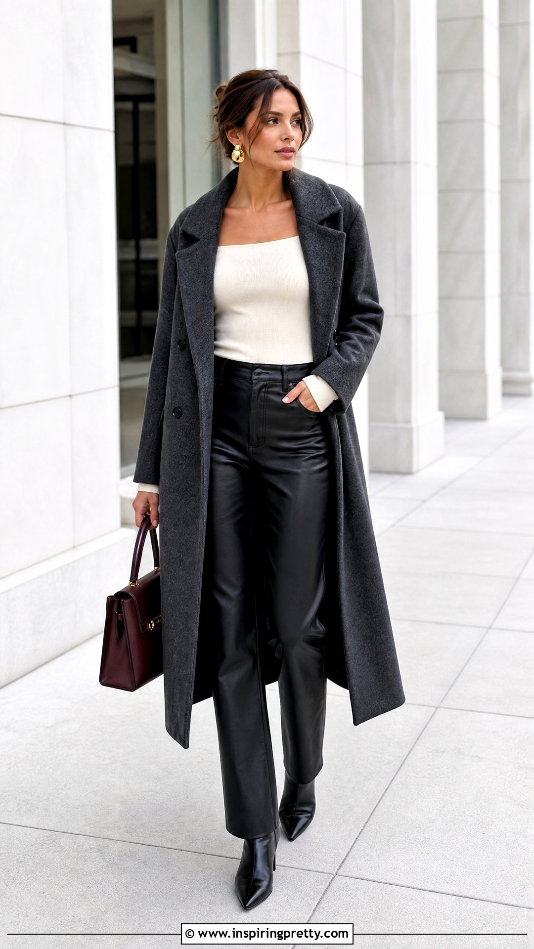 Dynamite Long Sleeve Top With Leather Pants - 25 Dynamite Tops outfit ideas