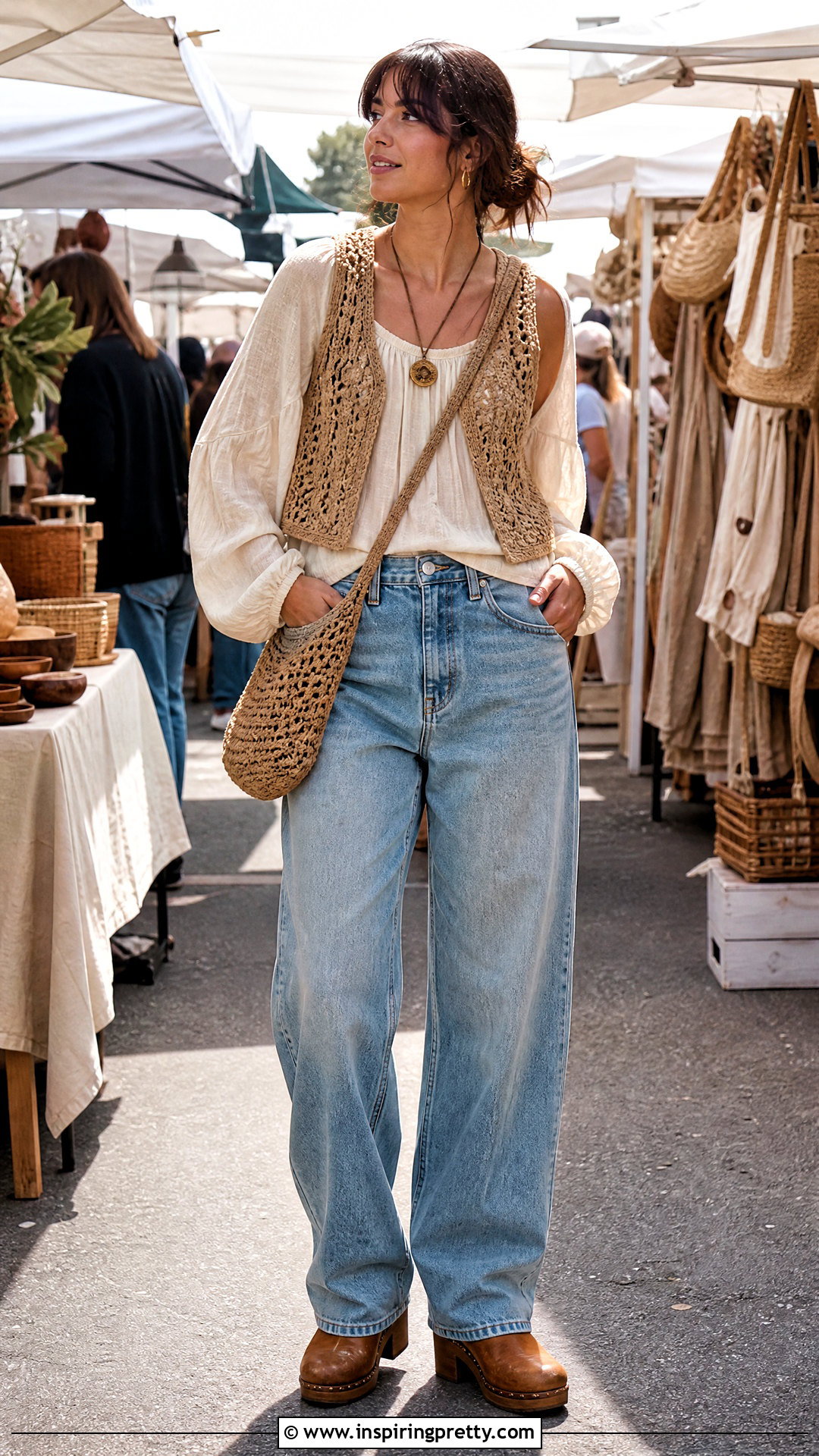 Ecote Top With A Crochet Vest - 20 Ecote Top outfit ideas