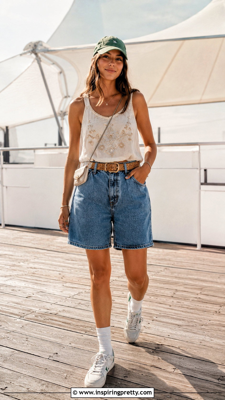 Ecru Tank Top And Denim Shorts Outfit - 20 Louis Tomlinson Tank Top Era Outfits
