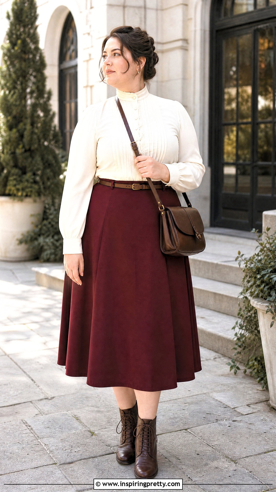 Edwardian High Neck Blouse With Midi Skirt - 50 Vintage Tops For Women