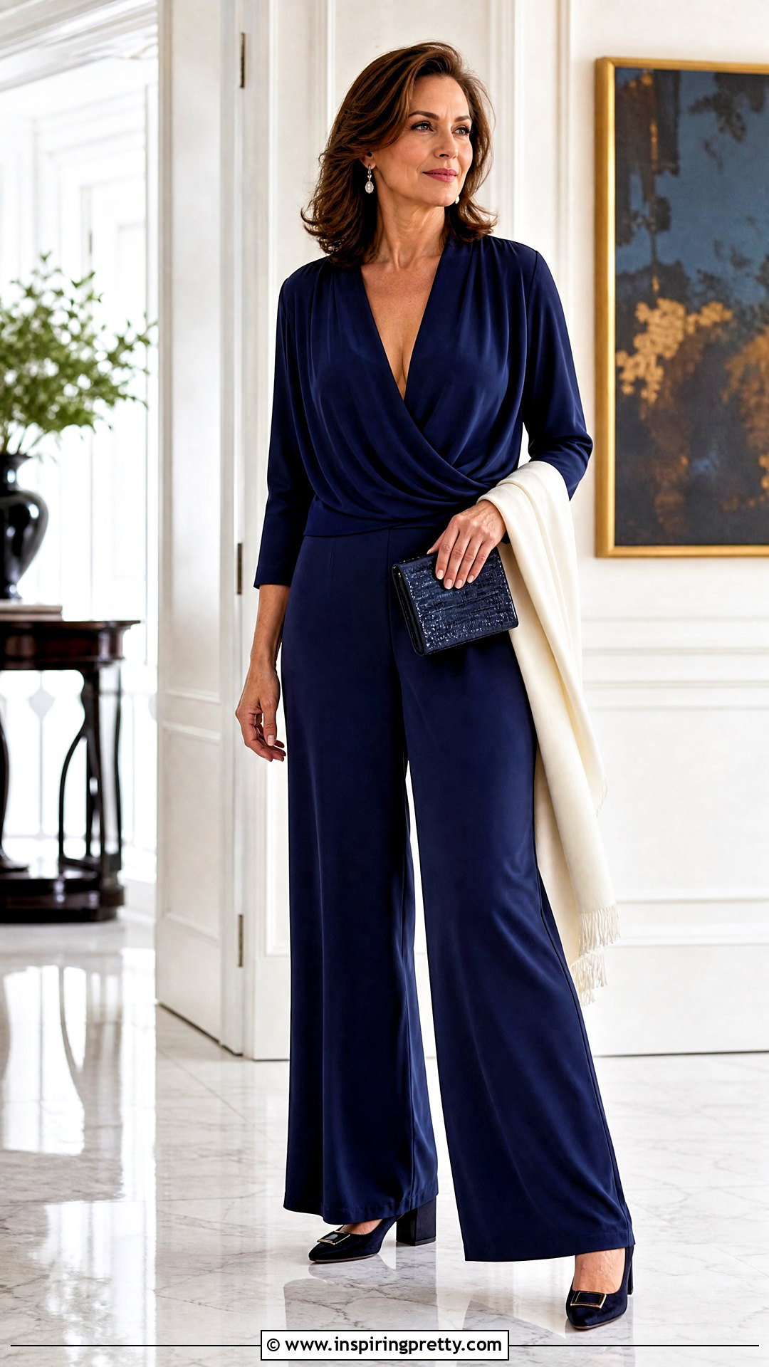 Elegant Deep Neck Top With Palazzo Pants - 50 deep neck tops outfit ideas