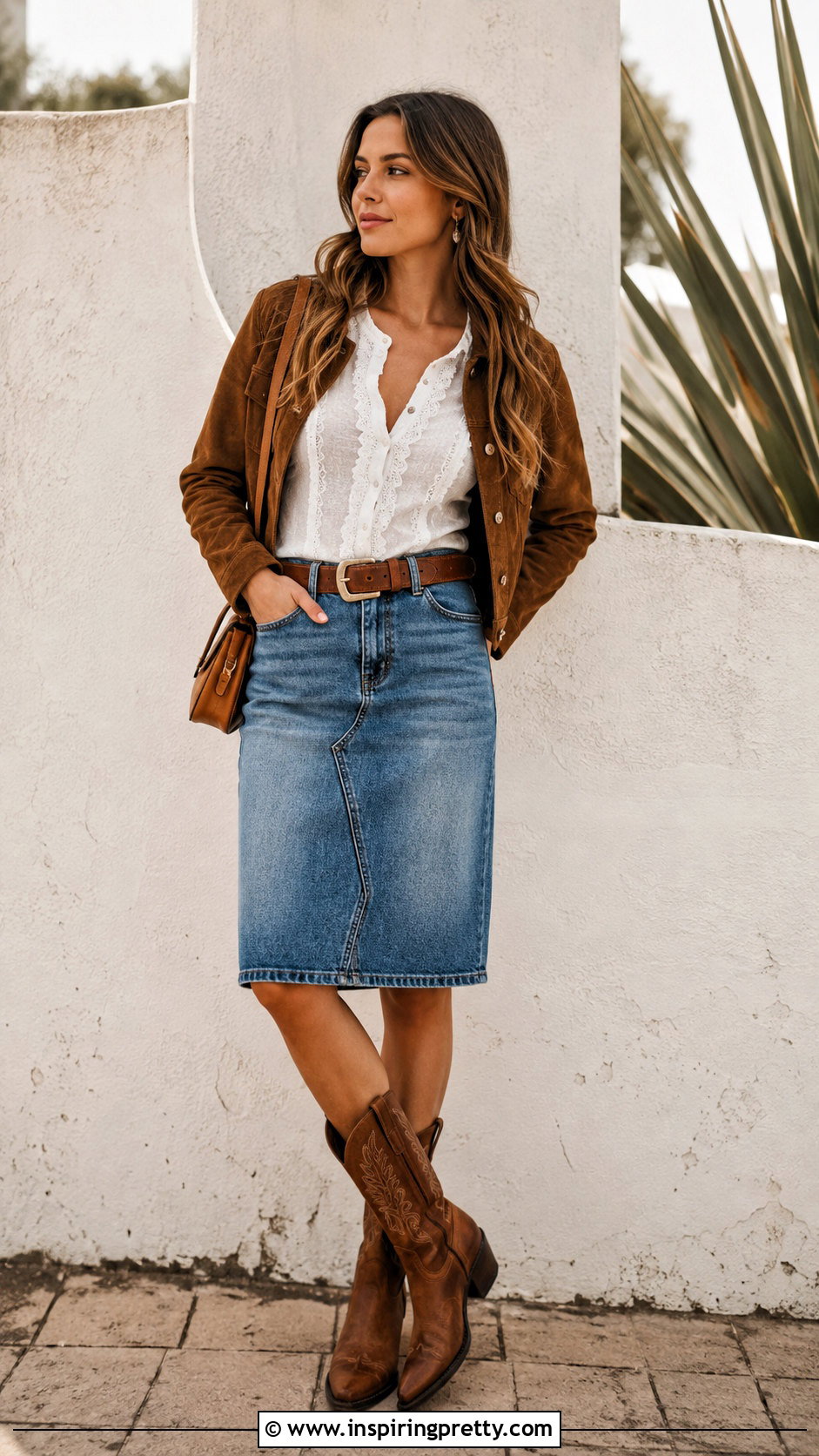 Elena Top With Cowboy Boots And Denim Skirt - 50 elena top outfit ideas