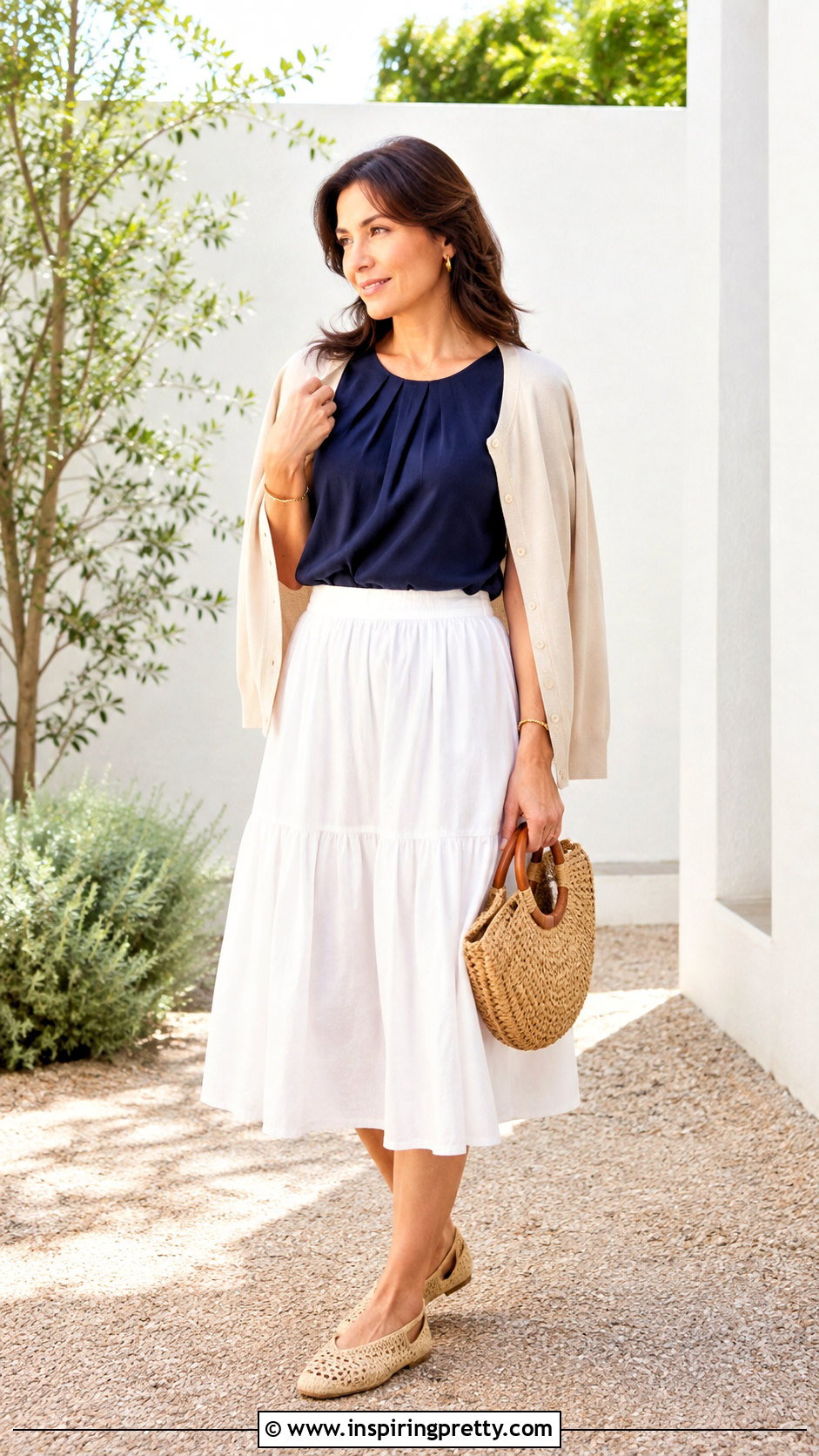 Elena Top With White Cotton Midi Skirt - 50 elena top outfit ideas