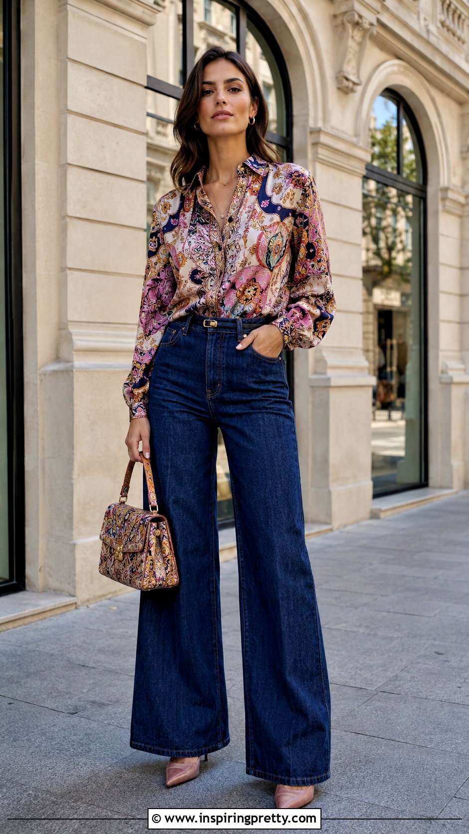 Elie Saab Printed Blouse With Wide Leg Jeans - 25 elie saab tops outfit ideas