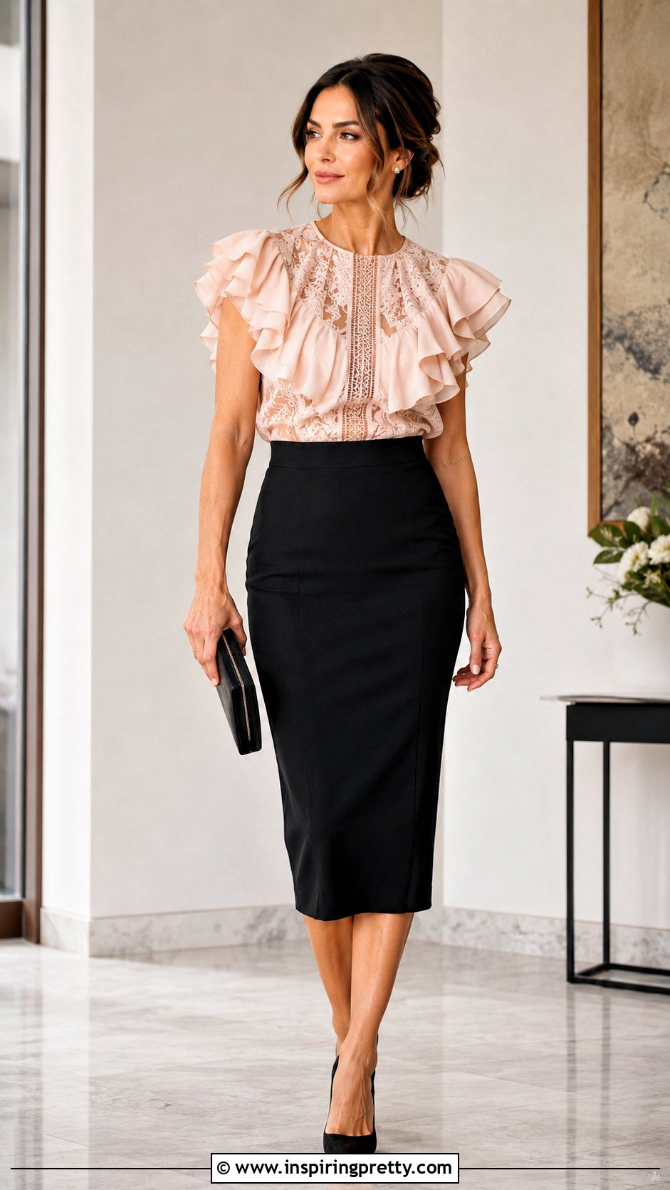 Elie Saab Ruffle Top With Pencil Skirt - 25 elie saab tops outfit ideas