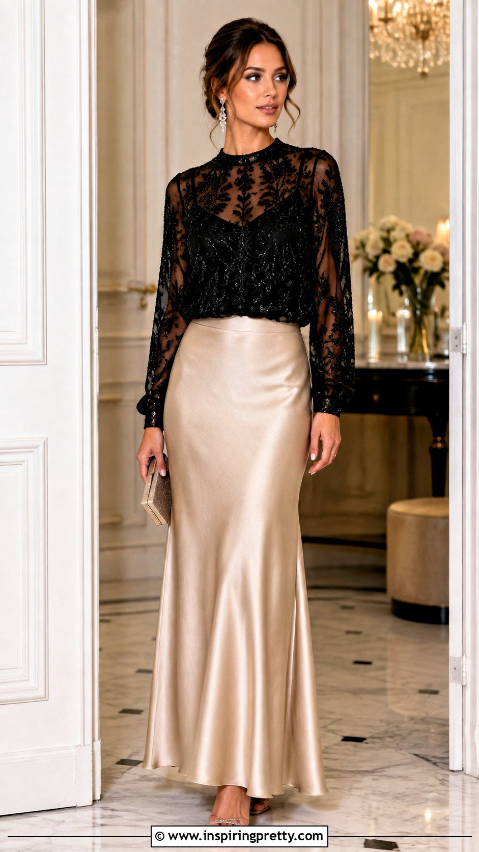 Elie Saab Sheer Top With Satin Maxi Skirt - 25 elie saab tops outfit ideas