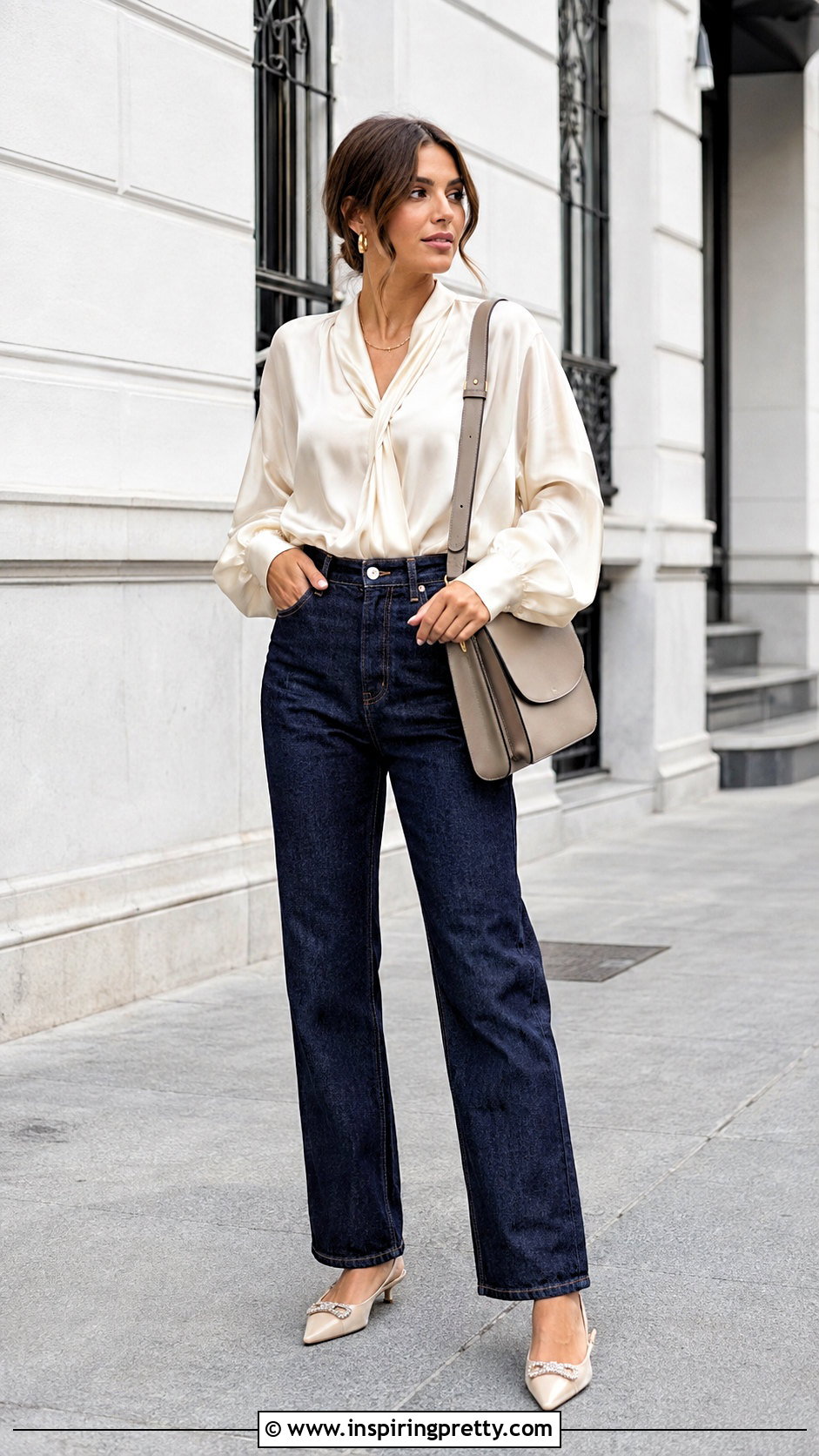 Elie Saab Silk Blouse With High Waisted Jeans - 25 elie saab tops outfit ideas