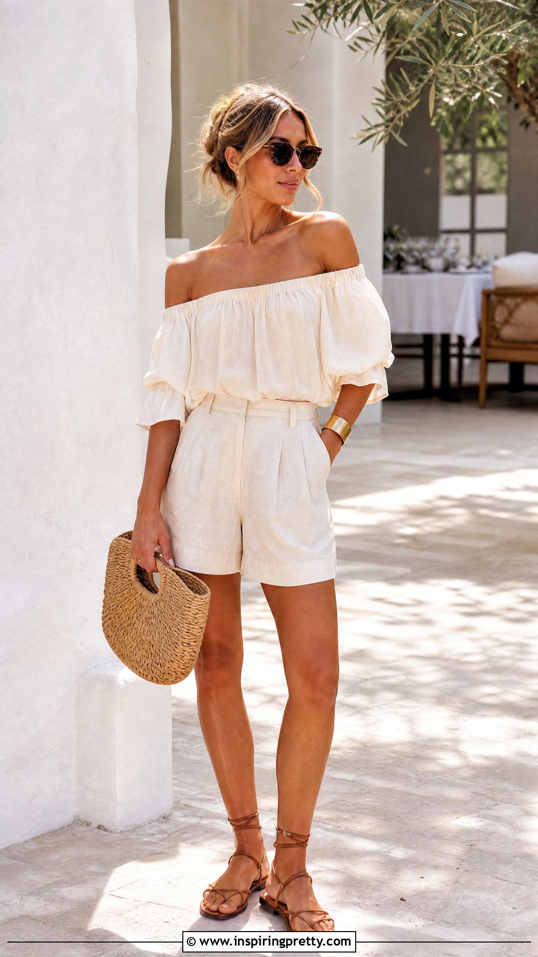 Ella Moss Off Shoulder Top With Linen Shorts - 20 ella moss tops outfit ideas