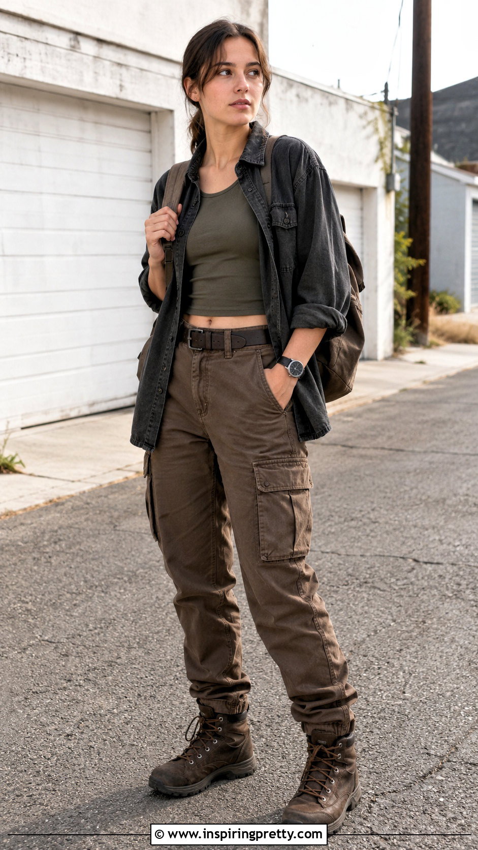 Ellie TLOU Cropped Tank Top With High Waisted Cargos - 25 ellie tlou tank top outfit ideas