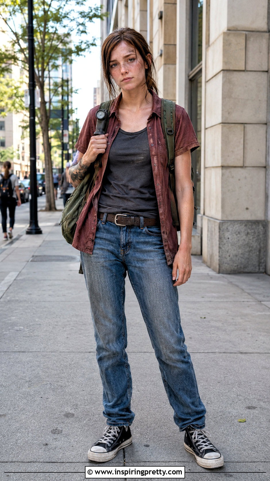 Ellie TLOU Tank Top Under a Burgundy Shirt - 25 ellie tlou tank top outfit ideas