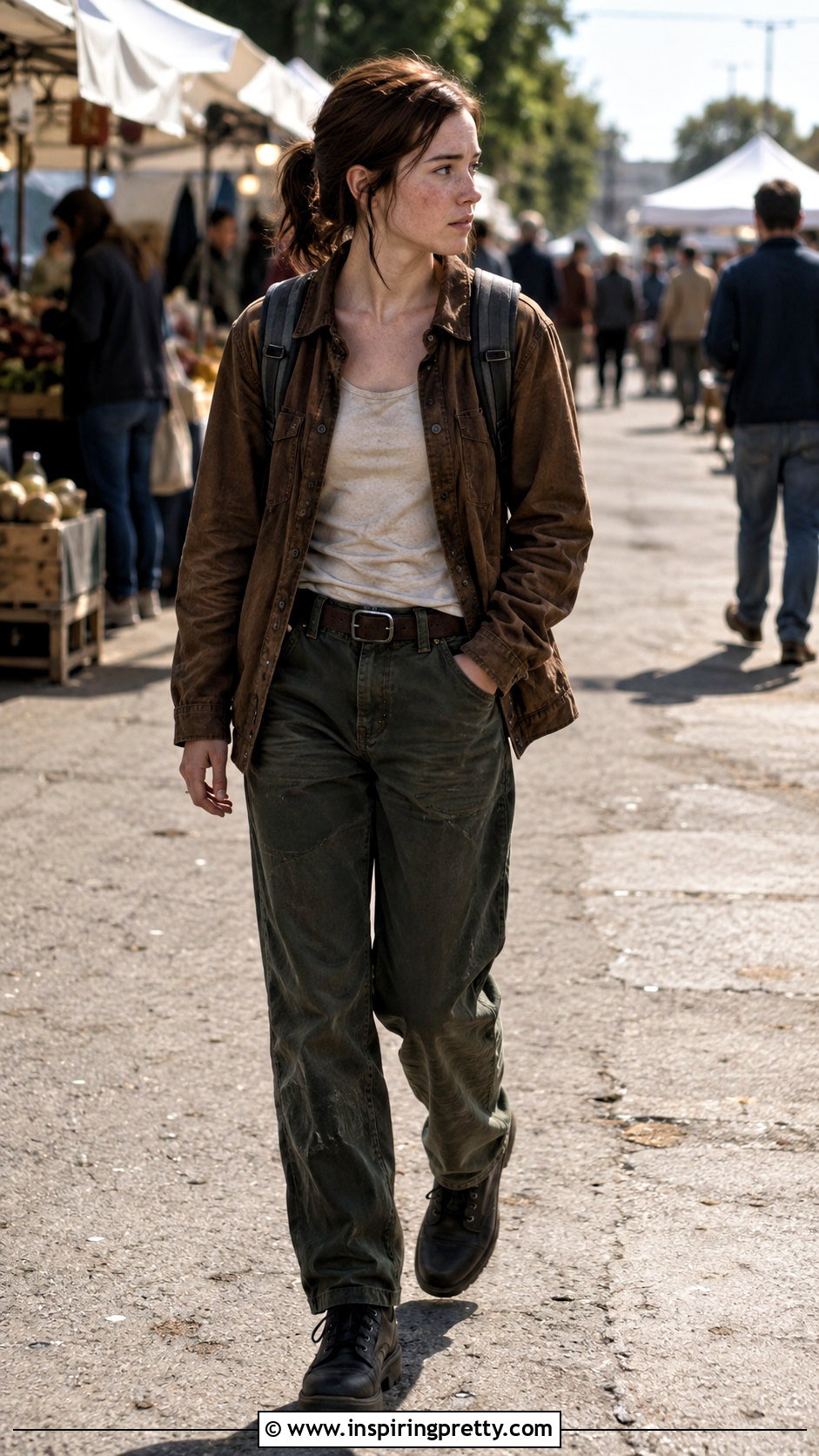 Ellie TLOU Tank Top With Canvas Pants and Utility Vest - 25 ellie tlou tank top outfit ideas