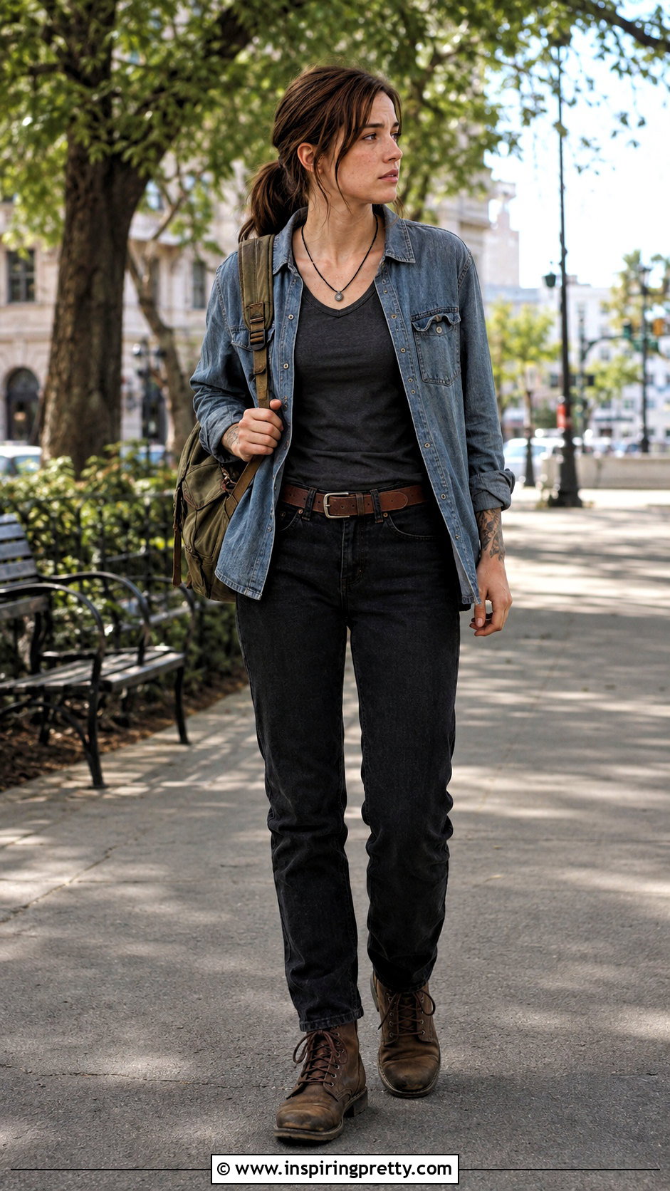 Ellie TLOU Tank Top With Denim Jacket and Black Jeans - 25 ellie tlou tank top outfit ideas
