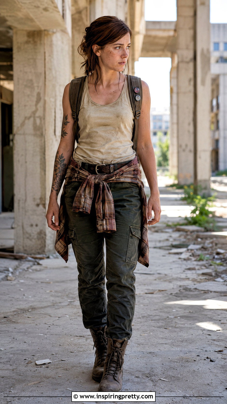 Ellie TLOU Weathered Tank Top With Dark Green Cargo Pants - 25 ellie tlou tank top outfit ideas