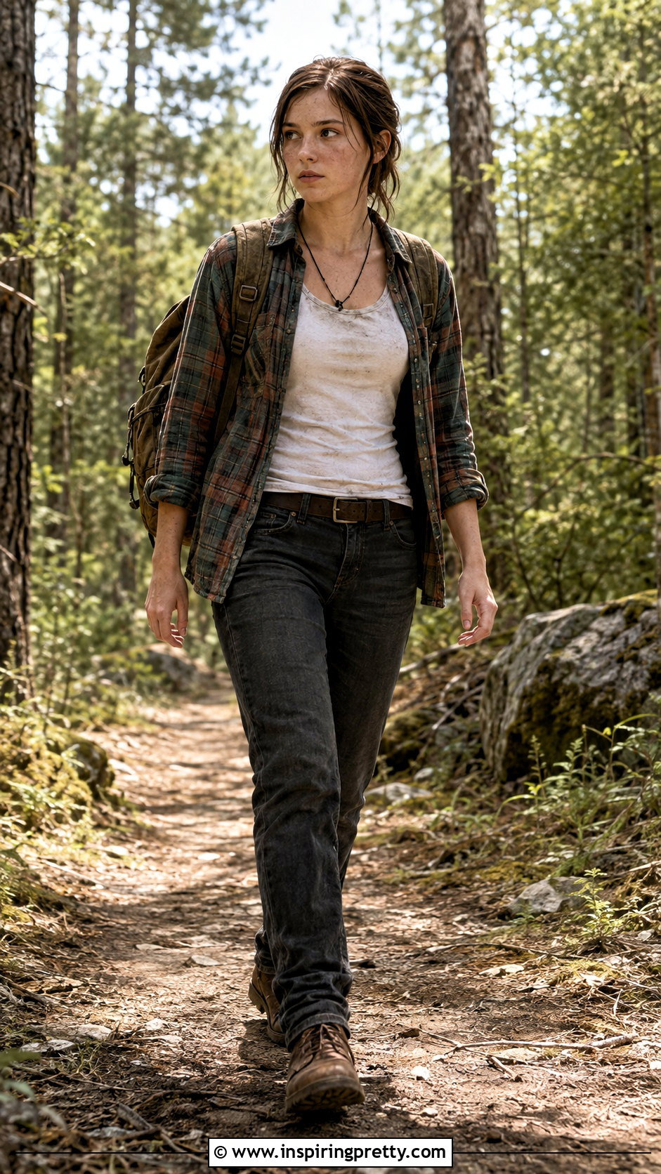 Ellie TLOU White Tank Top With Plaid Shirt and Jeans - 25 ellie tlou tank top outfit ideas