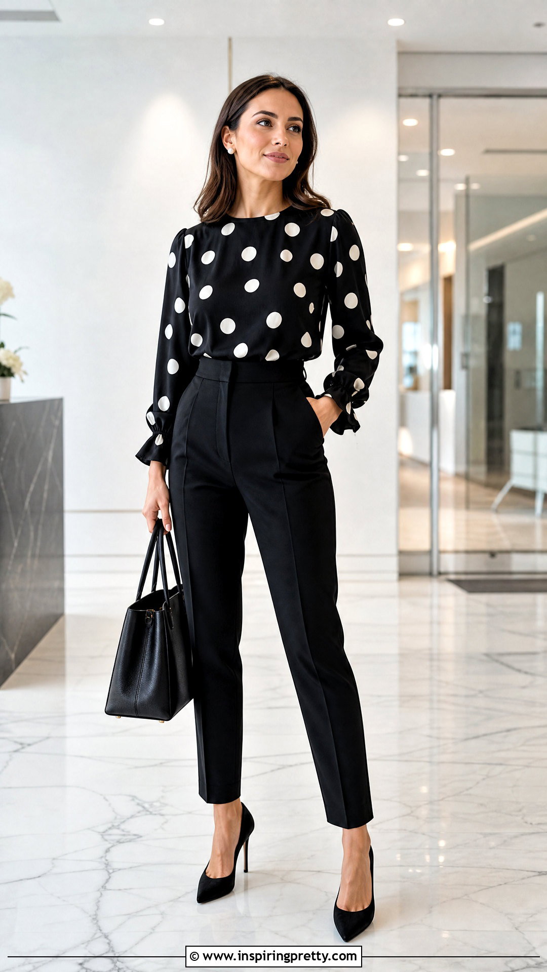 Emanuel Ungaro Polka Dot Top With Black Trousers - 20 emanuel ungaro top outfit ideas