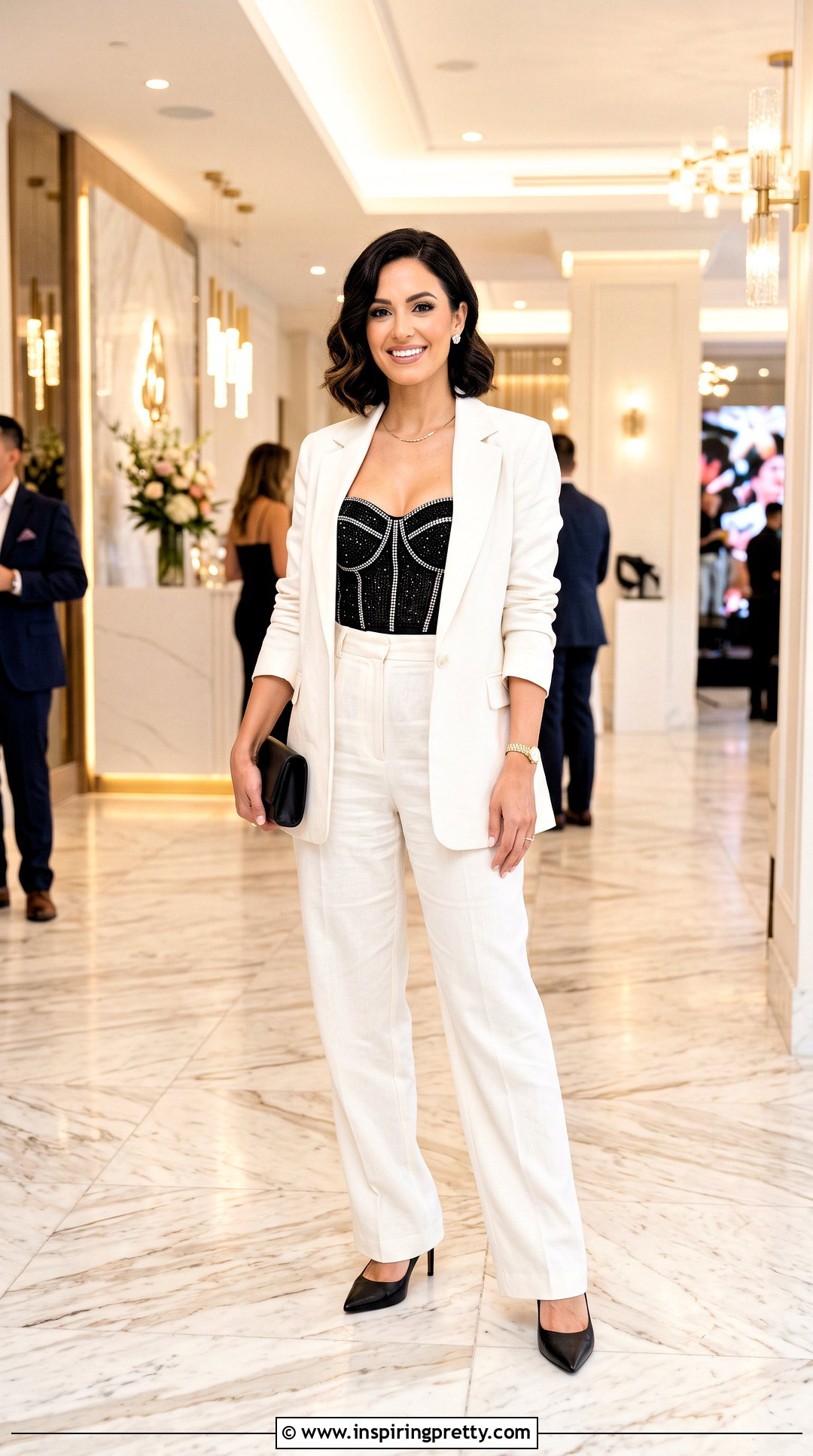 Embellished Corset Top With Suit Pants - 50 embellished top outfit ideas