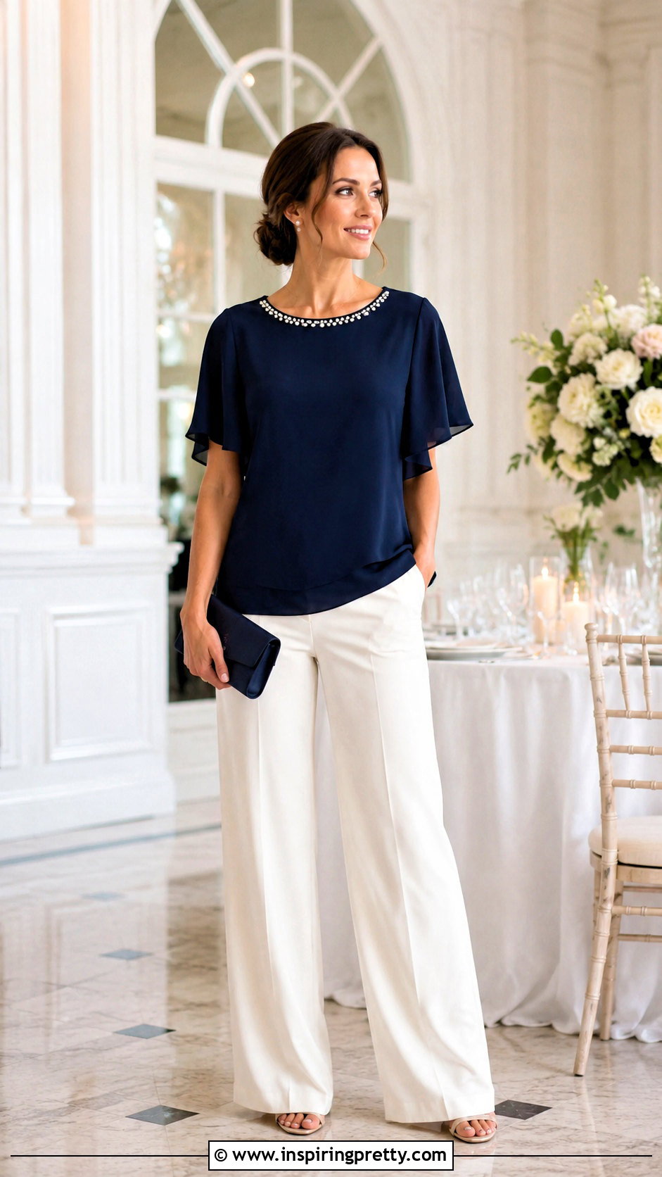 Embellished Crepe Top With Plain Trousers - 50 crepe top styles