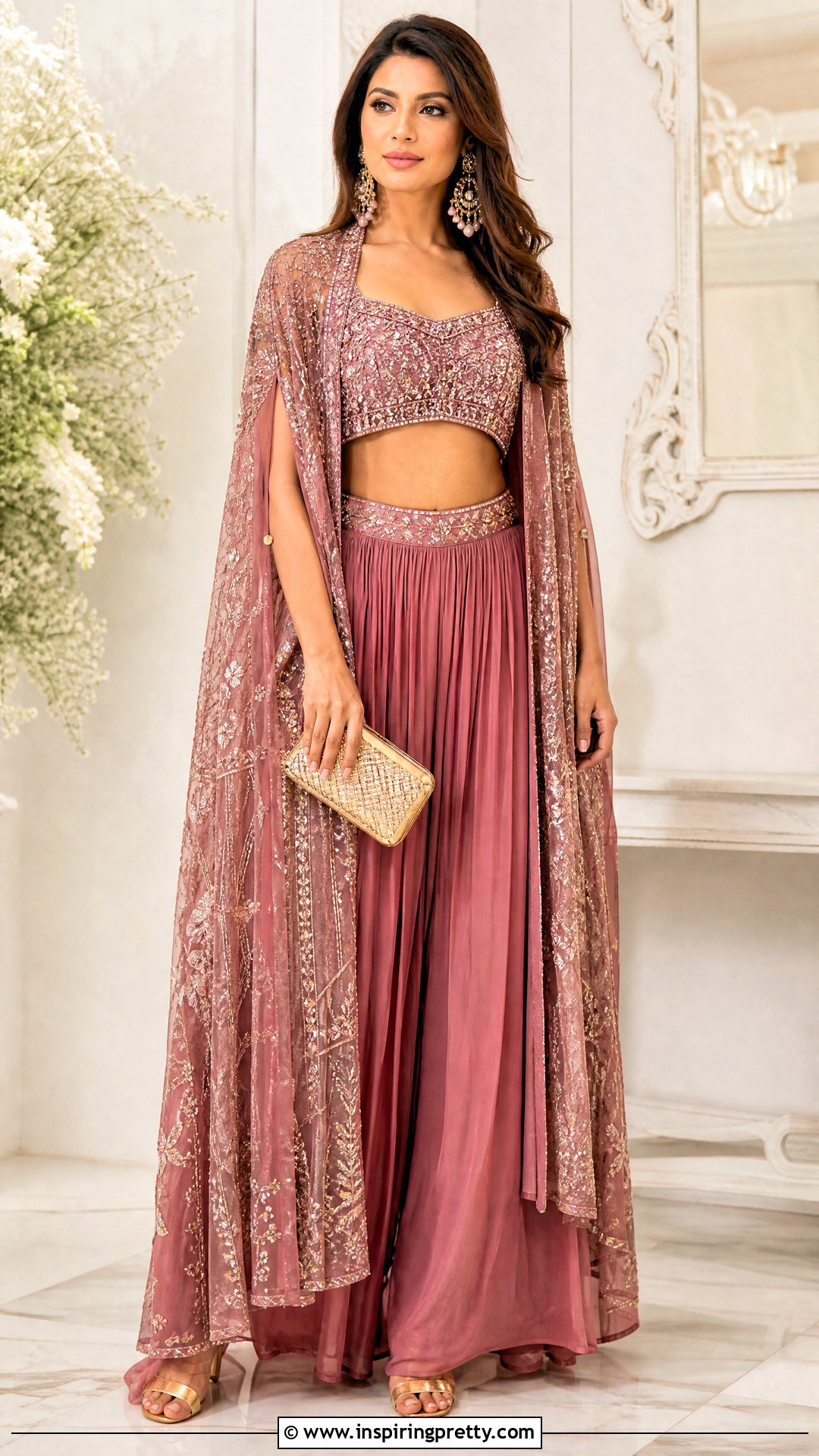 Embellished Crop Top And Palazzo Pants Wedding Outfit - 25 crop top pants wedding ideas
