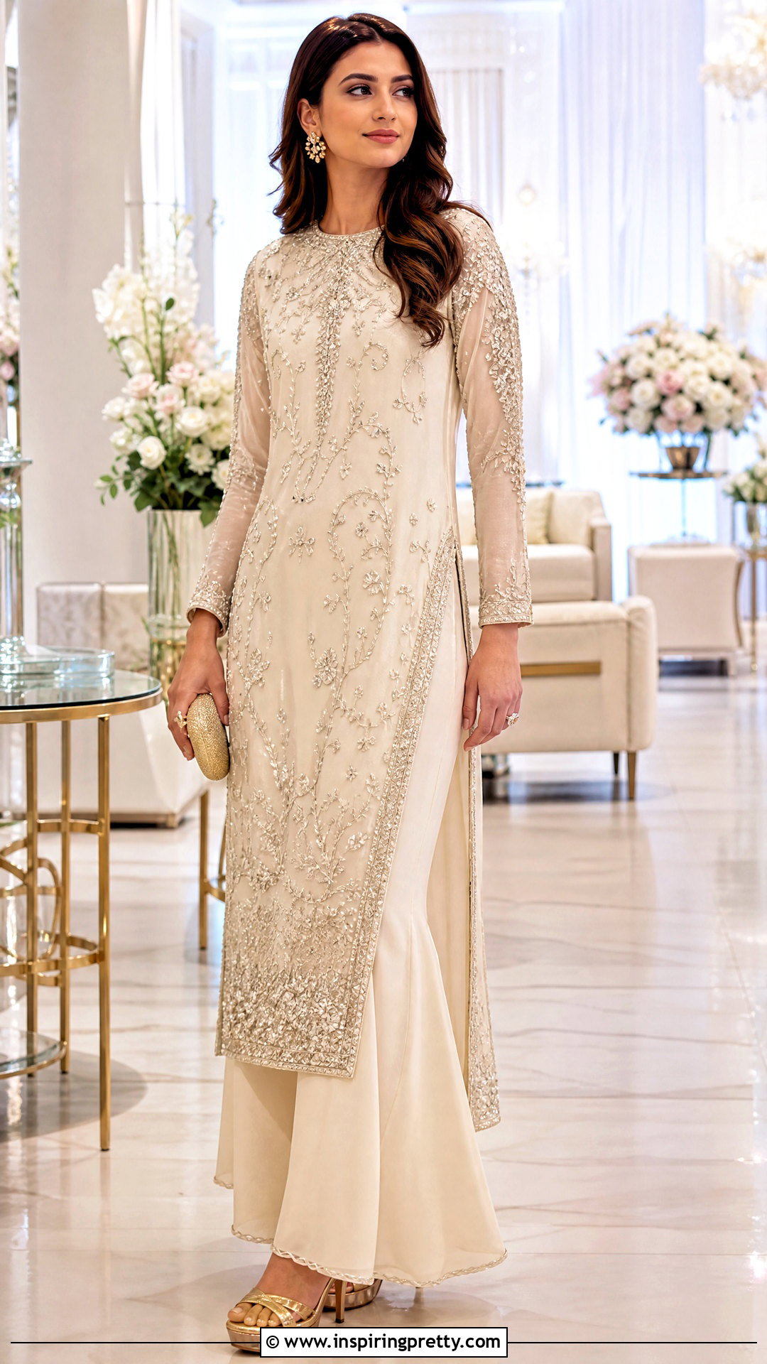 Embellished Evening Tunic Top With Palazzo Pants - 20 evening tunic tops outfit ideas