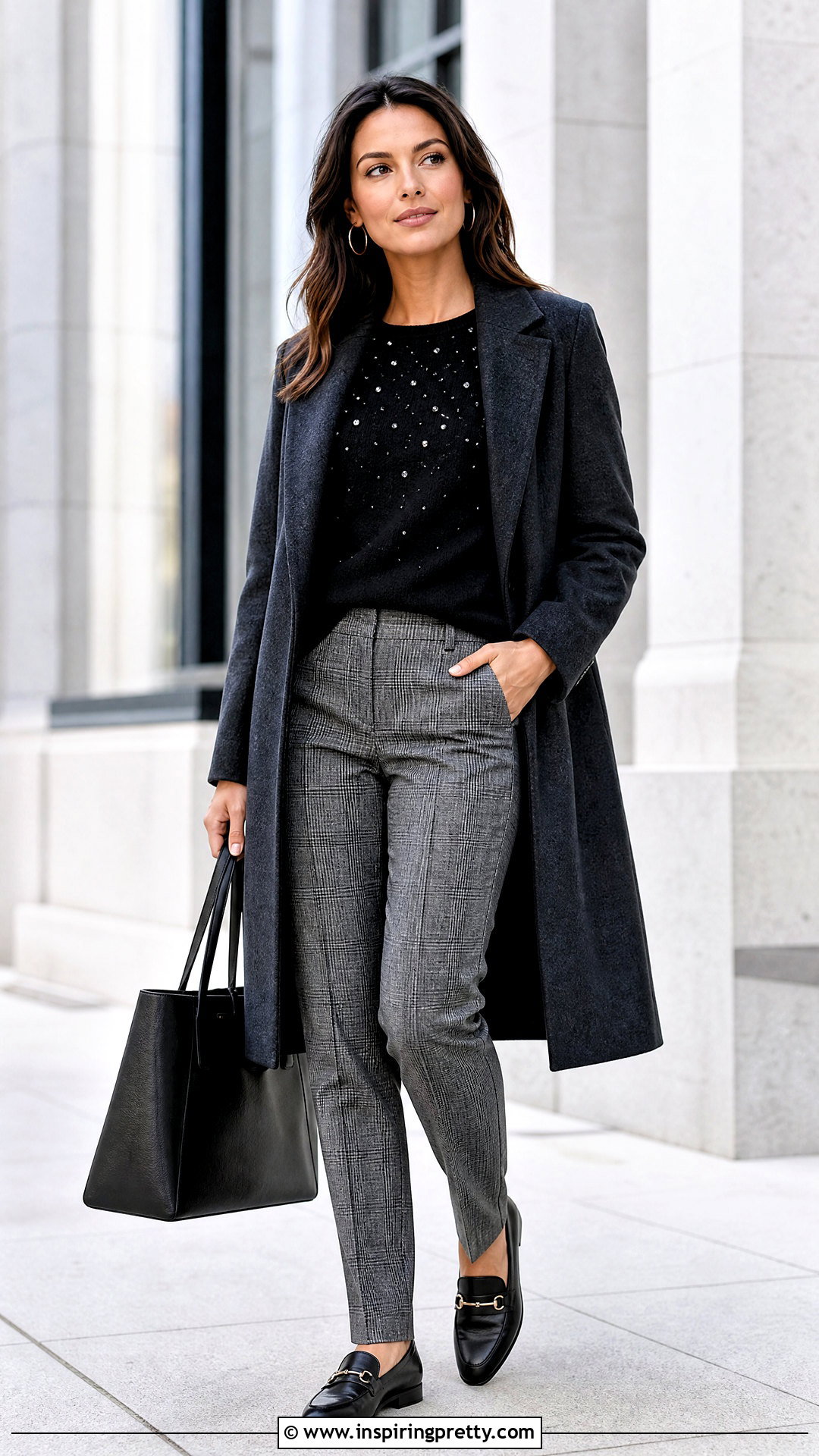 Embellished Knit Top With Plaid Pants - 50 embellished top outfit ideas
