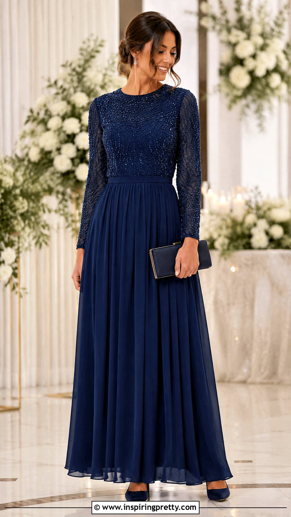 Embellished Long Sleeve Top With Georgette Skirt - 20 long skirt and top party wedding dresses
