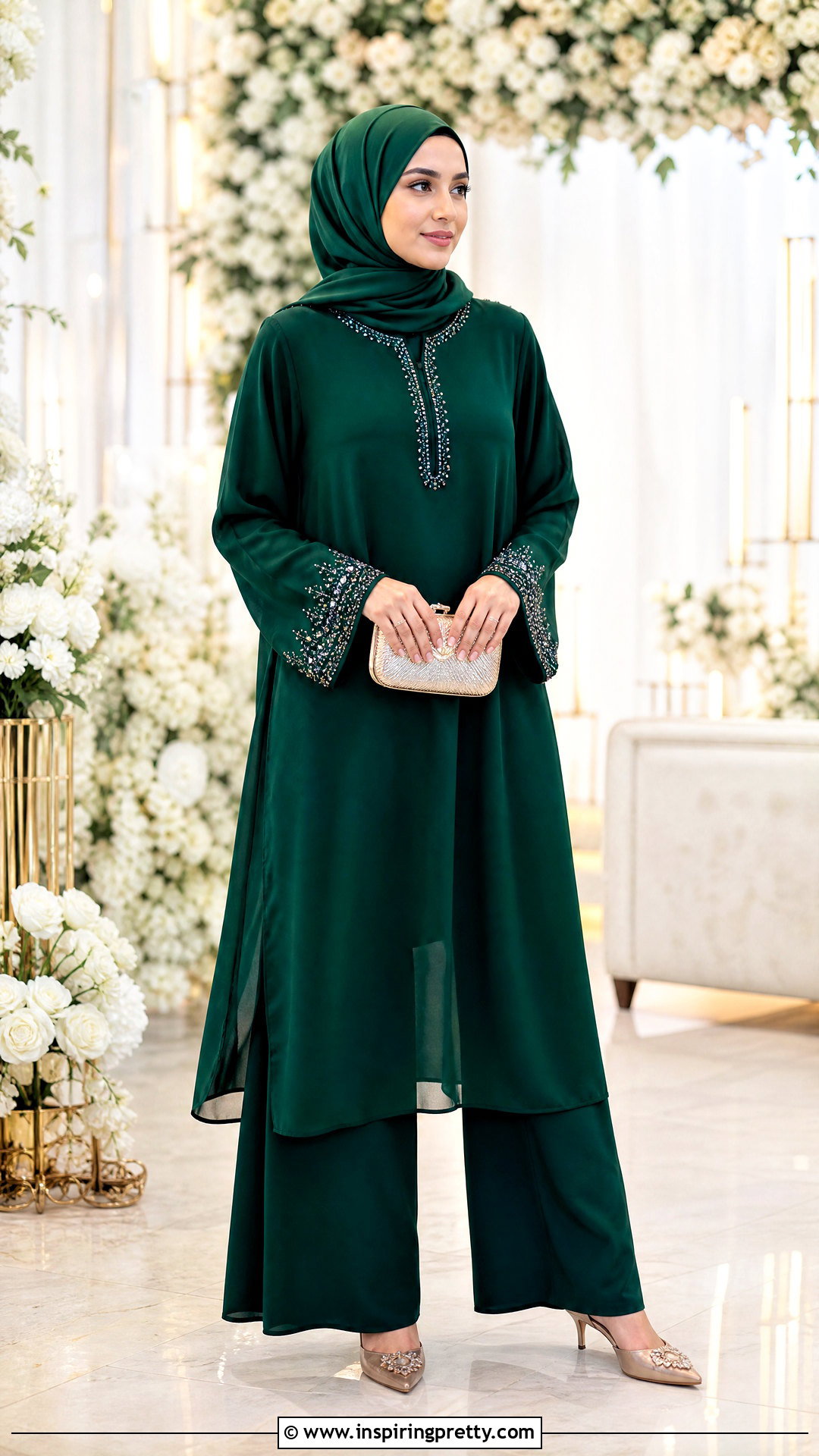 Embellished Long Top With Palazzo Pants - 50 long tops designs for muslims