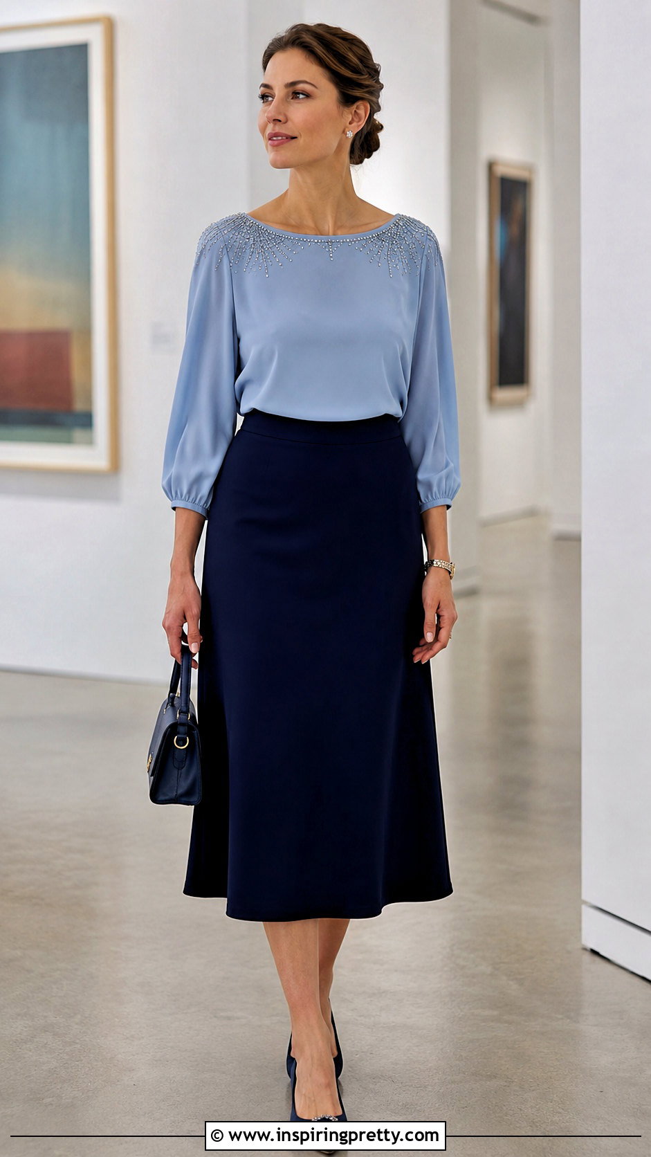 Embellished Neckline Top With Midi Skirt - 25 best tops for narrow shoulders