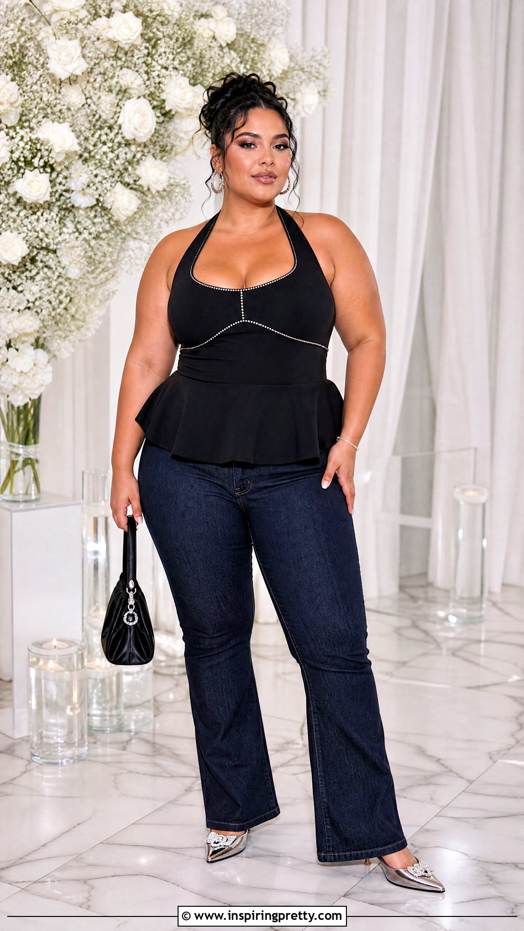 Embellished Peplum Top With Dark Jeans - 25 peplum top early 2000s
