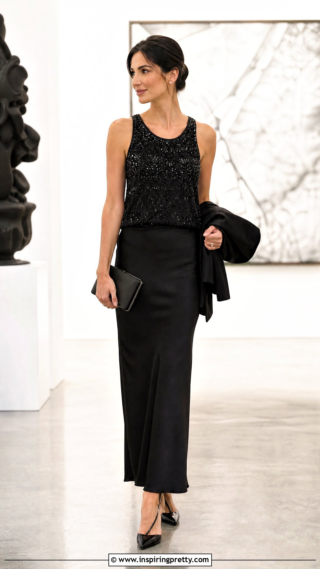 Embellished Tank Top With Column Skirt - 50 going out tops outfit ideas